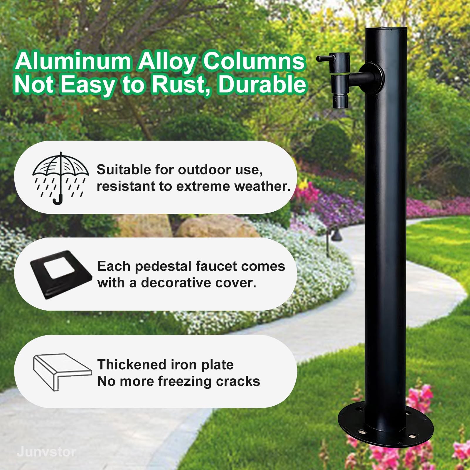 Colonne d'eau de jardin autoportante, poteau de robinet extérieur en acier inoxydable avec robinet pour terrasse, arrière-cour et irrigation de jardin