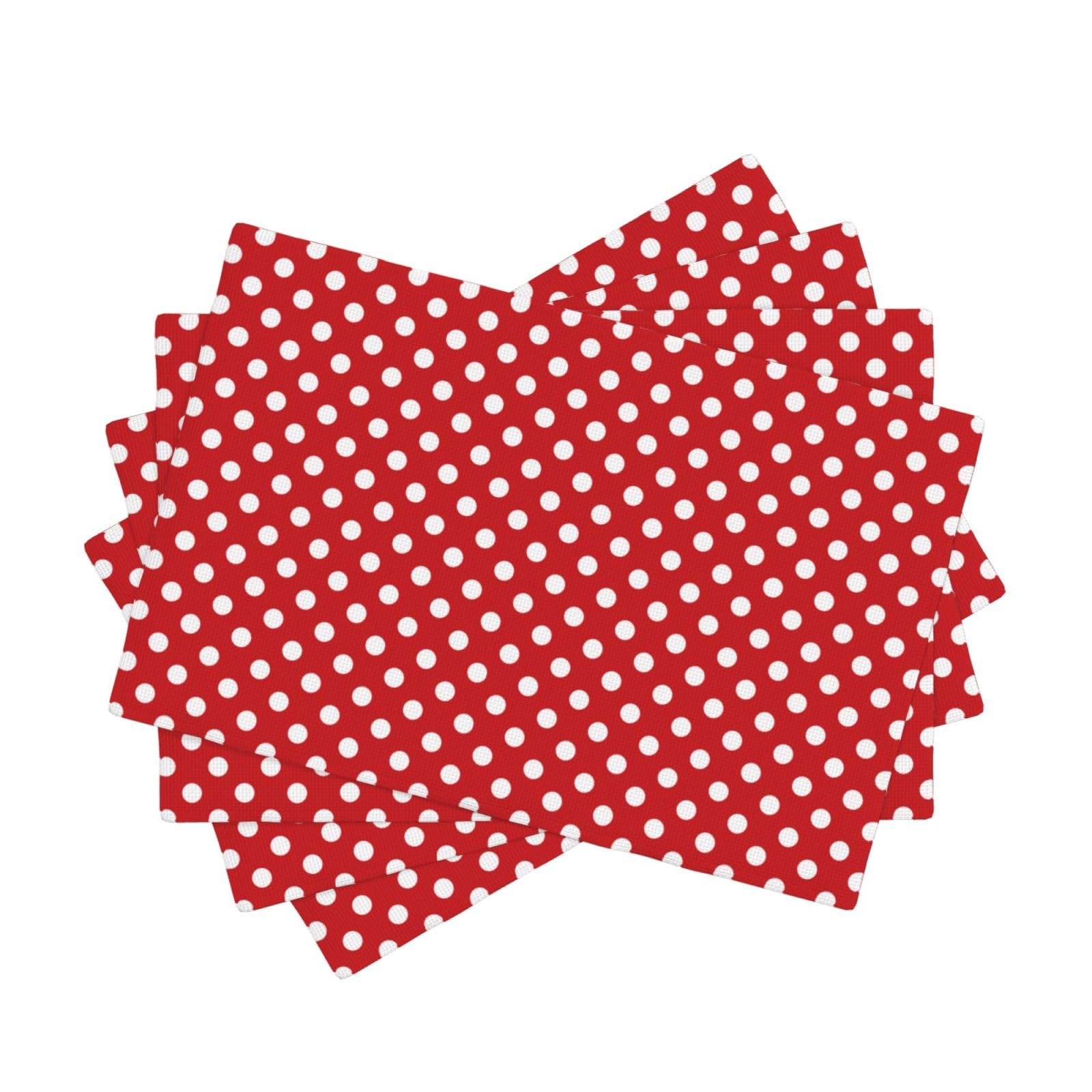 Décoration de fête réussie avec ce lot de 4 sets de table à pois rouges en lin