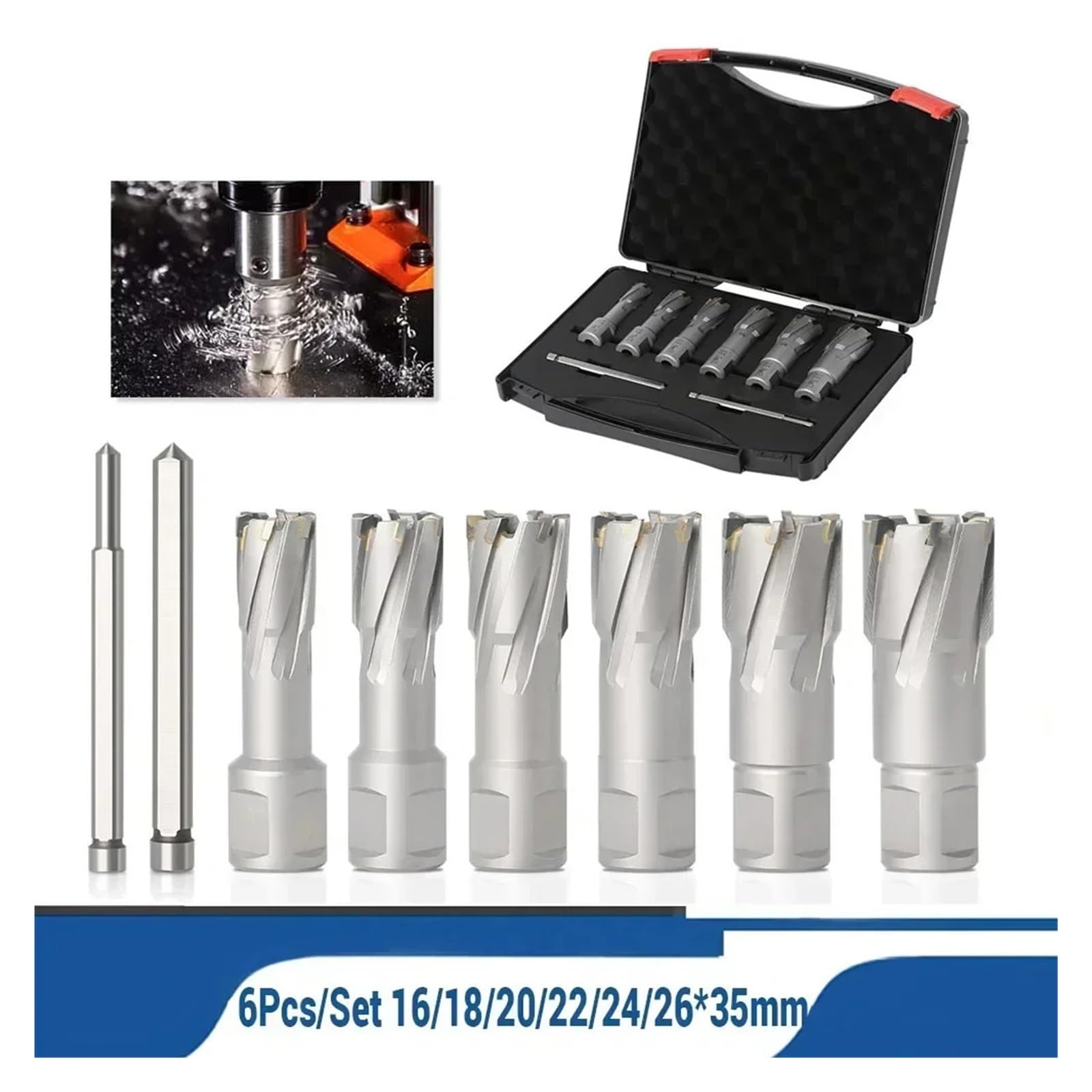 Juego De 6 Brocas De Carburo De Tungsteno For Perforación De Acero Inoxidable, 6-26 Mm X 35 Mm, For Carpintería