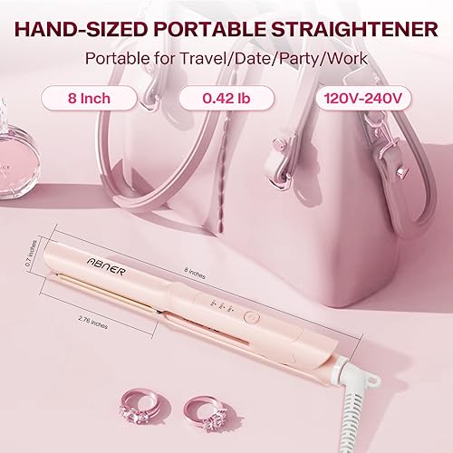 Miniatura 6 de ABNER Mini plancha plana de cerámica de 0.7 pulgadas, planchas planas pequeñas para cabello corto, rizos, flequillo, temperatura ajustable, tamaño