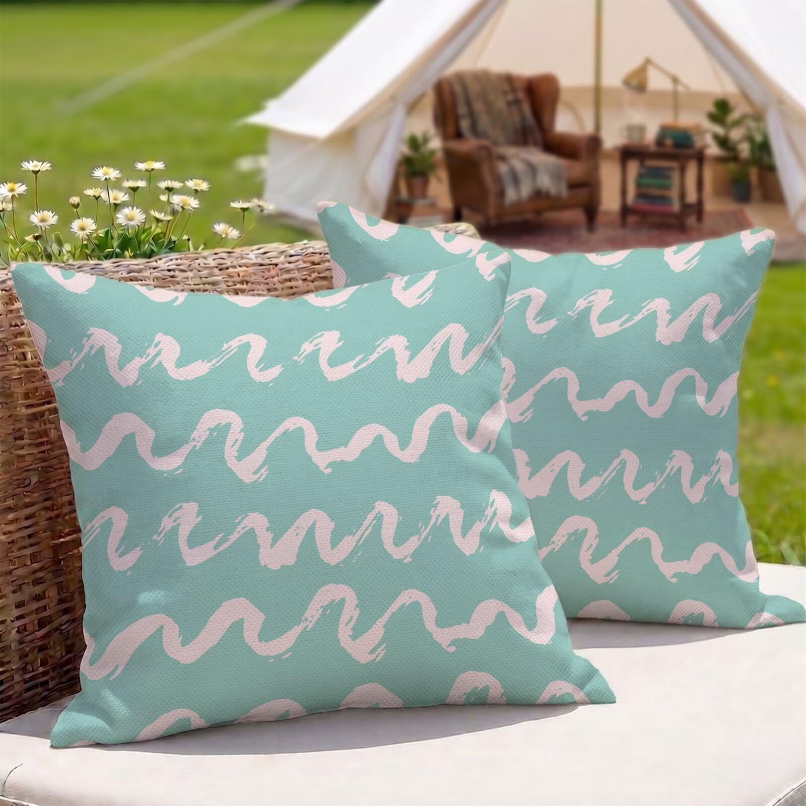 Housses de coussin 40x40 cm extérieur imperméables vert lot de 2 pour jardin