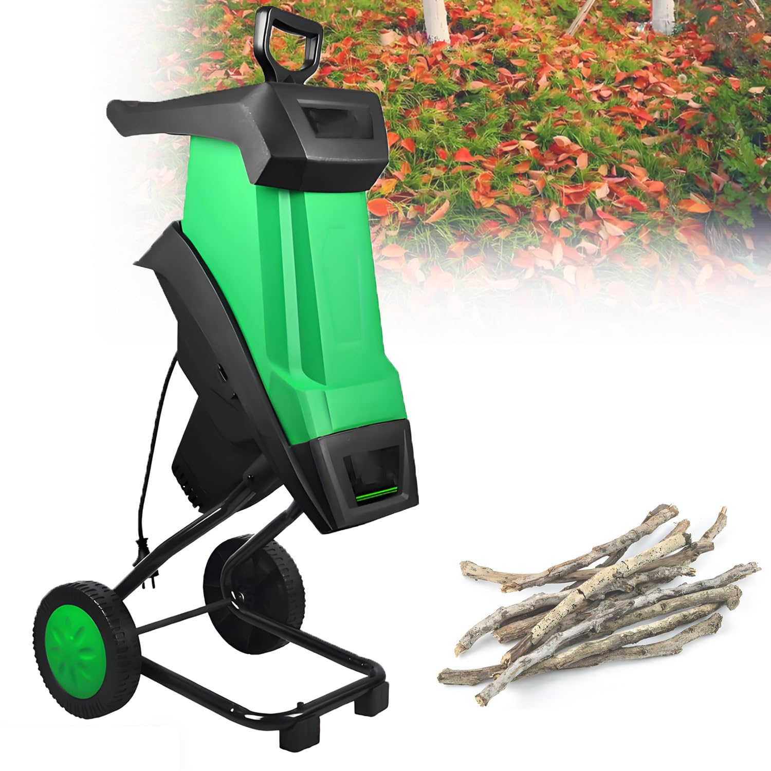 Trituradora Madera Jardín Eléctrica,Negro + Verde 30mCable | 2400w,Diámetro Corte 39mm,Cuchillas Acero Manganeso 4500 Rpm,para Jardines Particulares,Mantenimiento Propiedades