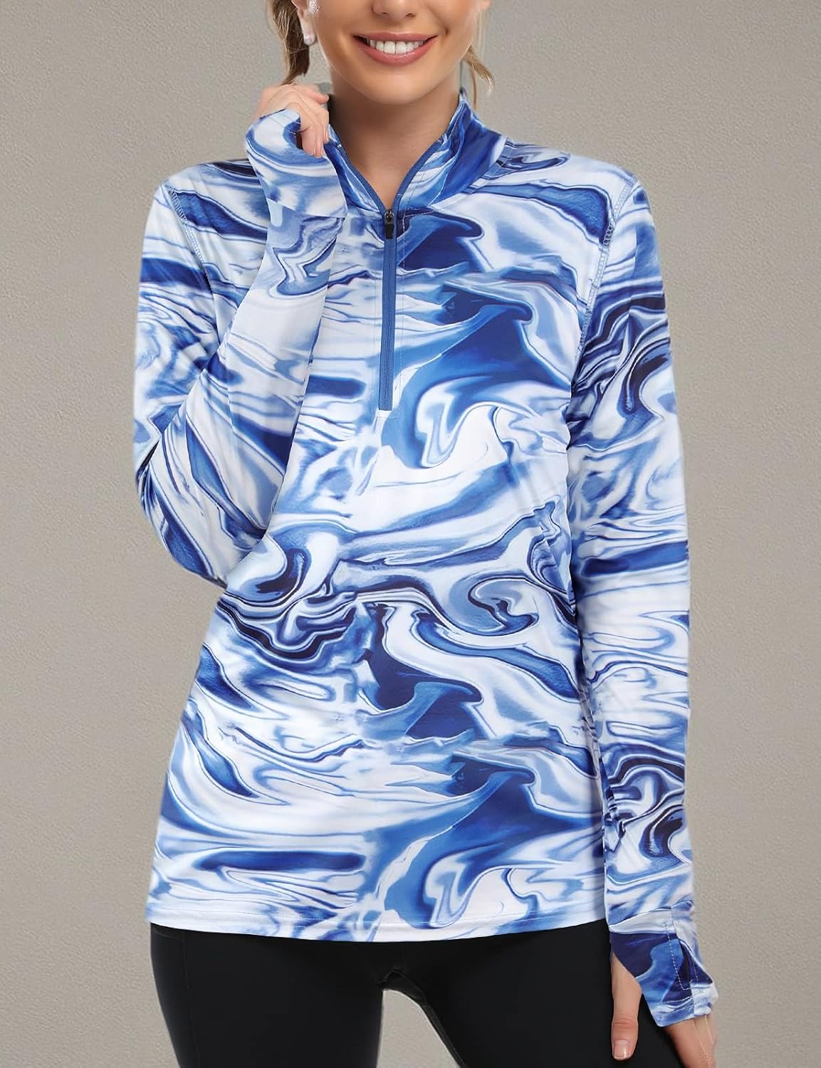 Tanst Sky Womens Golf Shirts Long Sleeve Athletic Quarter Zip Pullover Sun Protection Running Hiking Tops - Image 6