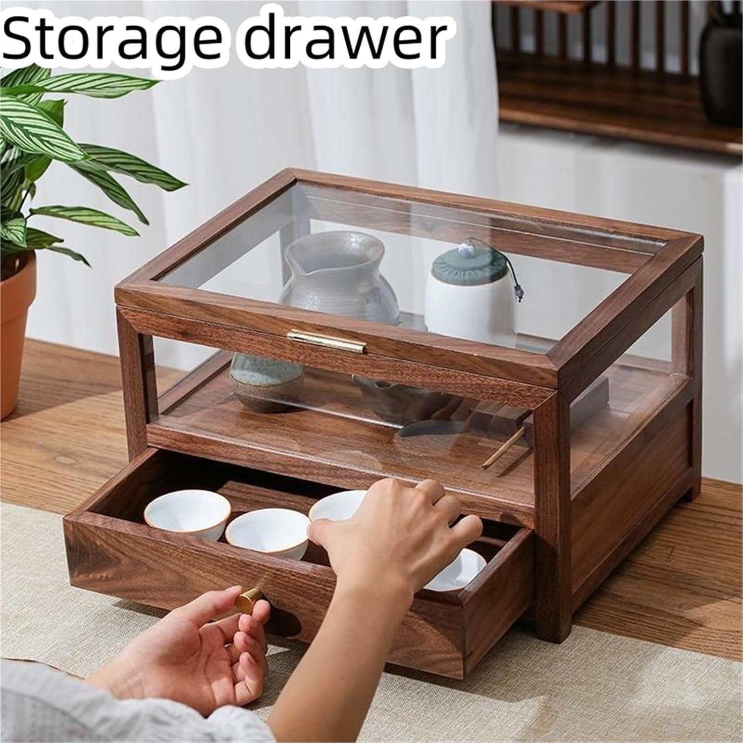 Aufbewahrungsbox Für Teeservice Aus Holz Mit Deckel – Elegante Vitrine Und Schmuckaufbewahrung Für Küche, Schrank Und Sammlung Teeliebhaber One Color Double-Layer