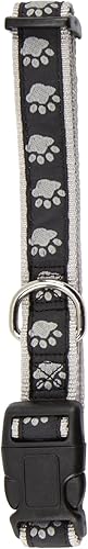 Guardian Gear Collar de perro de nailon con estampado de patas, se adapta a cuellos de 10 a 16 pulgadas, negro
