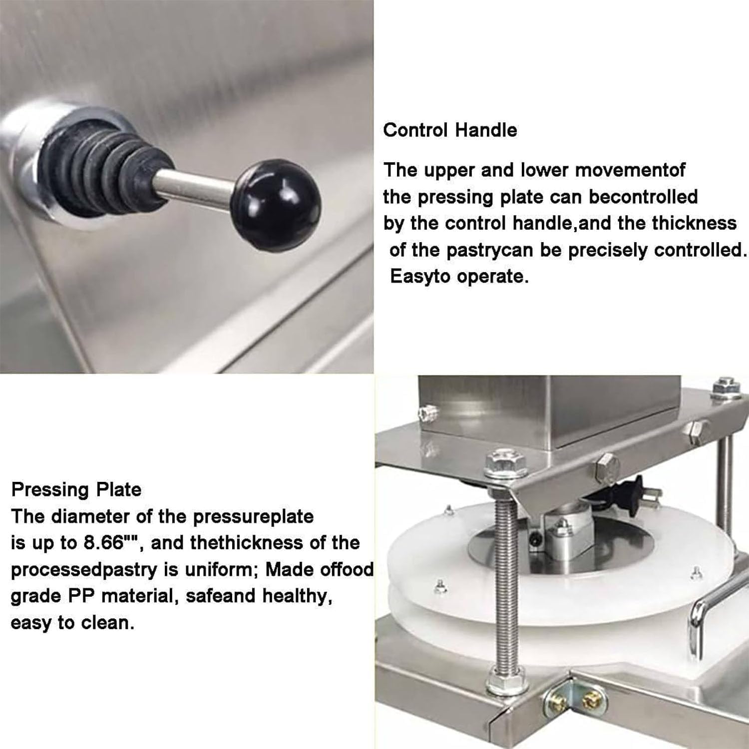 Dough Press Machine, Commercial Pizza and Pastry Machine, Automatic Dough Roller Press, 2000N Pressure System, Stainless Steel Build, for Pizza, Tortilla, Pastry Bakery Use