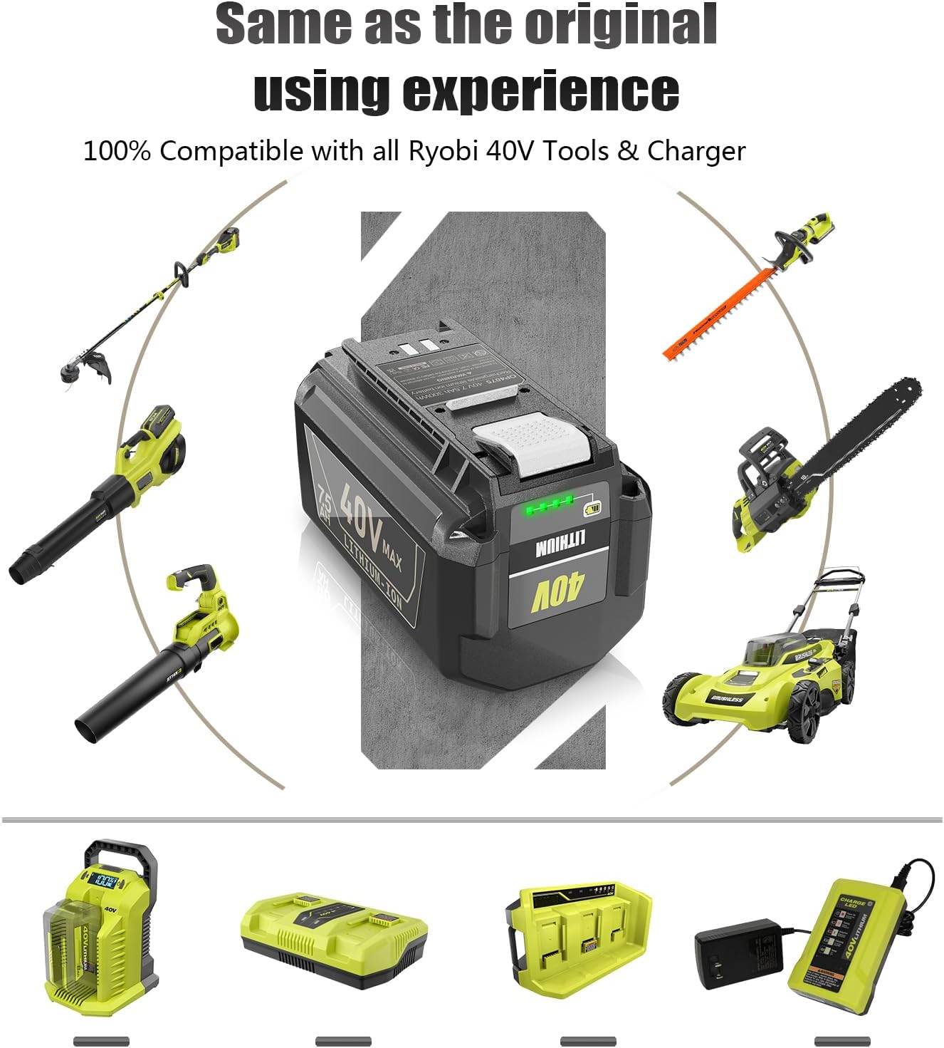 REAL 7.5Ah 40V Battery Replacement for Ryobi 40V Battery OP4060 for Ryobi 40Volt Cordless Tool Li-ion Battery OP4015 OP4026 OP40261 OP4030 OP40301 OP4040 OP40401 OP4050 OP40601【Upgrade Version】 - Image 5