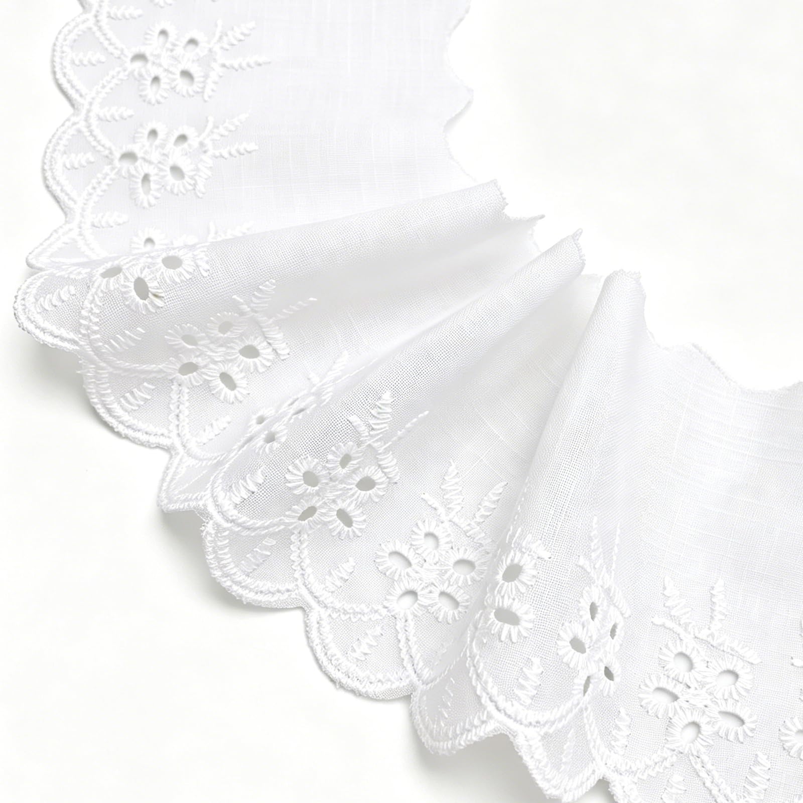 CYunhui Ruffle Embroidery Scalloped Cotton Lace Trim, White 1Roll