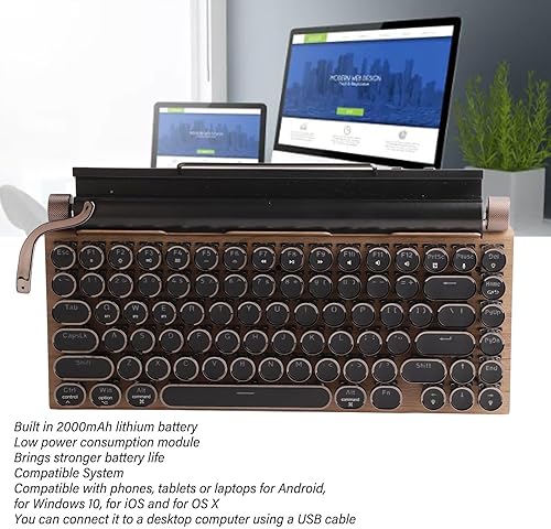 Miniatura 2 de PUSOKEI Teclado de máquina de escribir retro, teclado mecánico para juegos, 83 teclas Bluetooth Punk RGB retroiluminado con interruptor azul, tapa