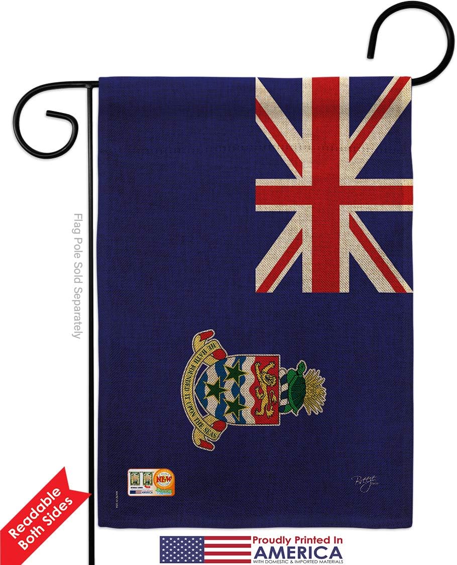 Cayman Islands Burlap Garden Flag Set with Stand Regional Nationality Nation International World Country Particular Area Small Decorative Gift Yard House Banner Double-Sided Made In USA 13 X 18.5