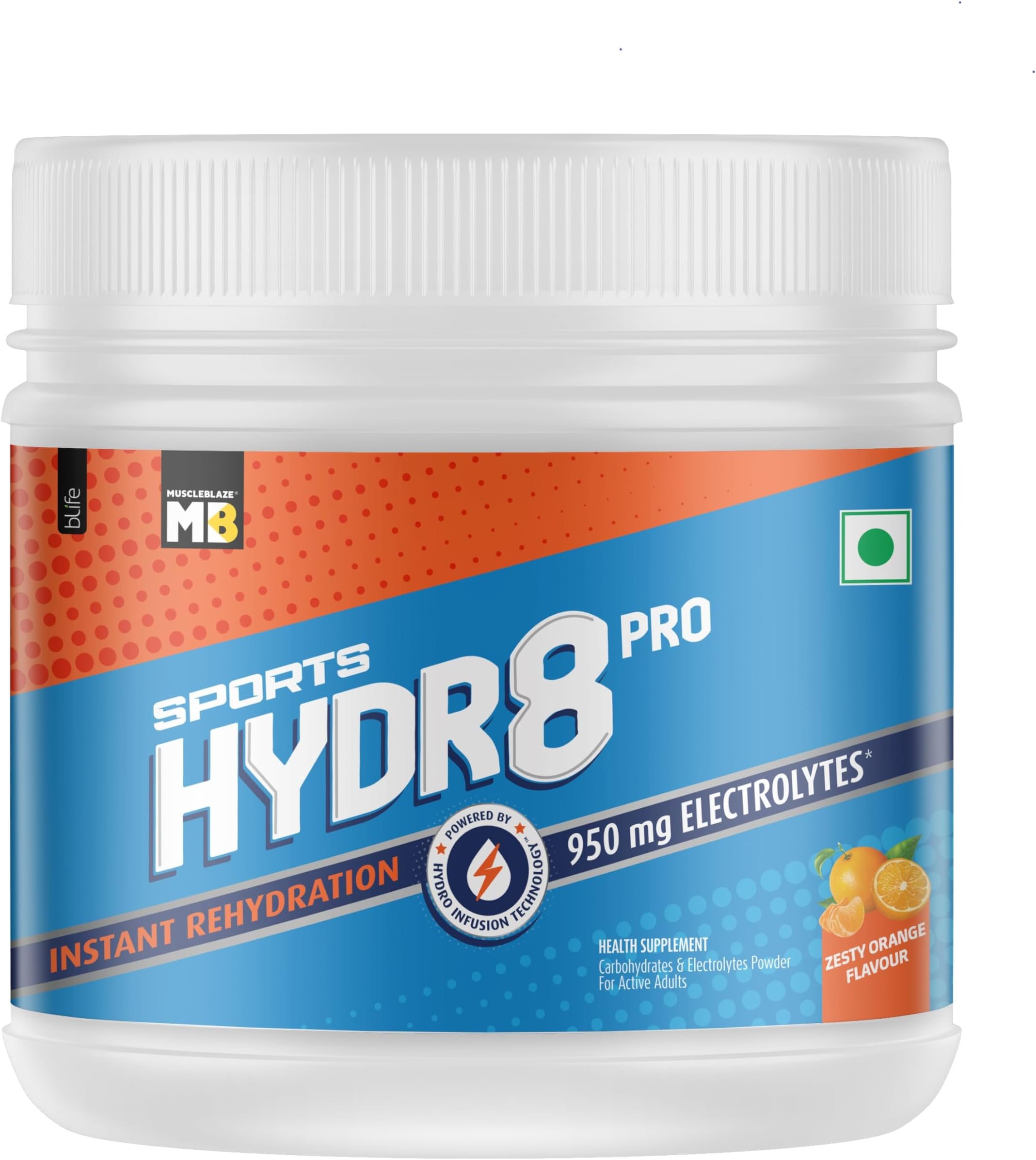 Sports Hydr8 PRO Powder, Zesty Orange (300g, 30 Servings) | 950mg Electrolytes | For Instant Rehydration & Energy