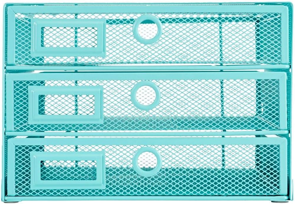 Annova Desk Organizer Wire Mesh 3 Tier Sliding Drawers Paper Sorter/Multifunctional/Premium Solid Construction for Letters, Documents, Mail, Files, Paper, Kids' Art Supplies (Turquoise)