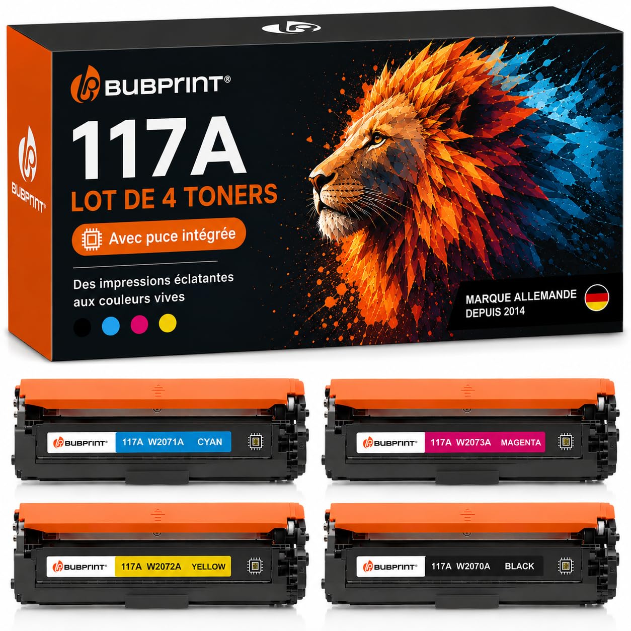 Bubprint Lot de 4 Toners compatibles avec HP 117A avec Puce