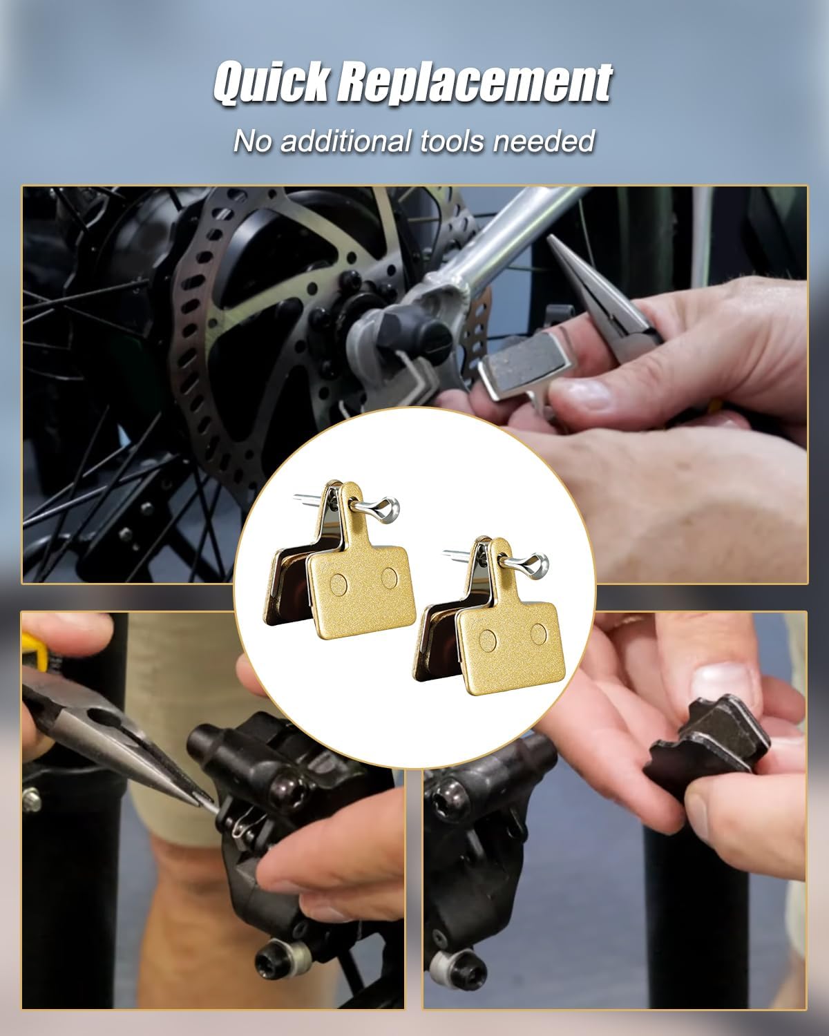 Bicycle Brake Pads Fit for EB26 Ares 2 V9-G60 S8 S6, Metal Brake Pads 2 Pairs (4 Pads)