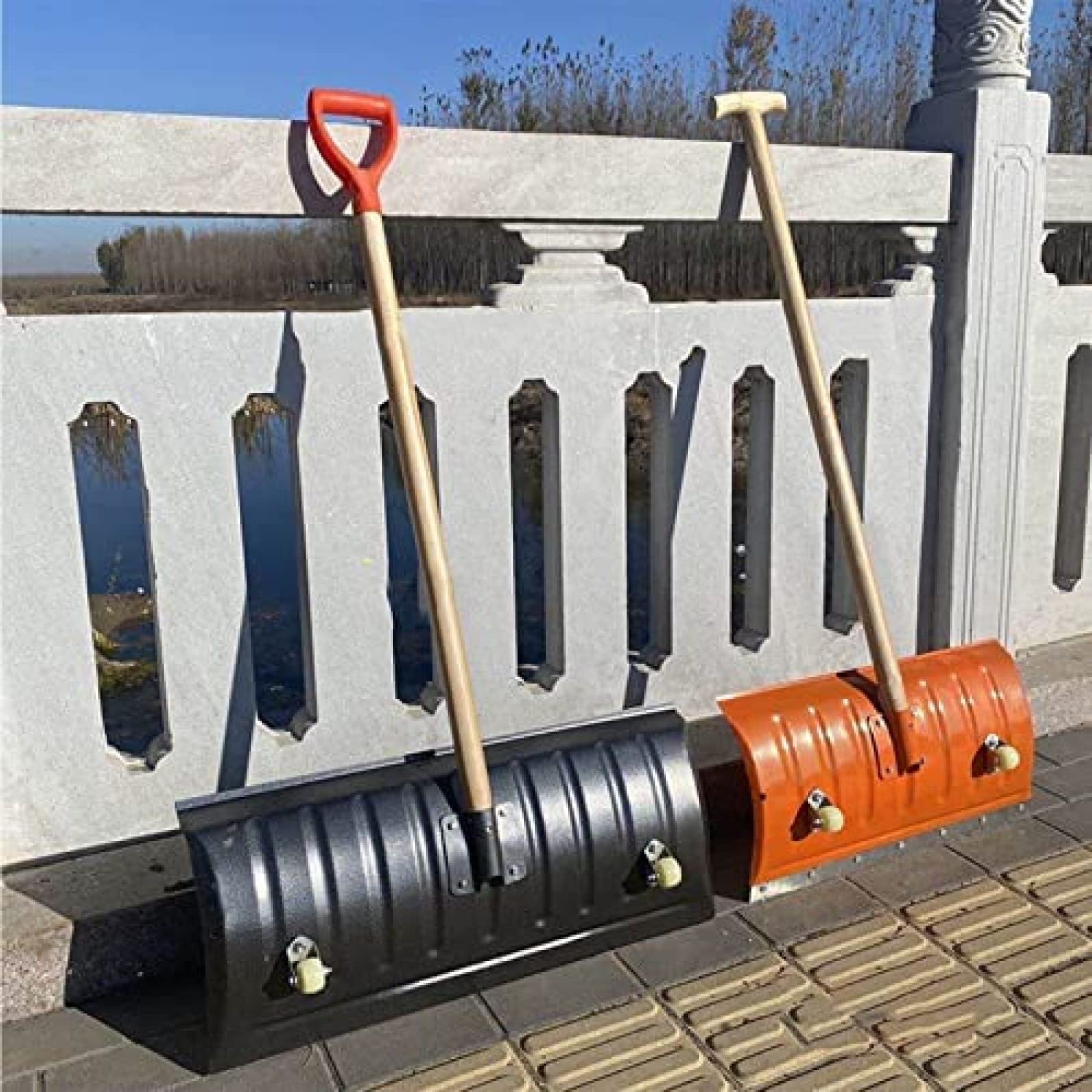 Pala Quitanieves con Ruedas, Herramienta Metálica para Quitar Nieve, Empujador De Nieve para Trabajo Pesado, Quitanieves Manual para Limpiar Nieve Y Hojas,Orange