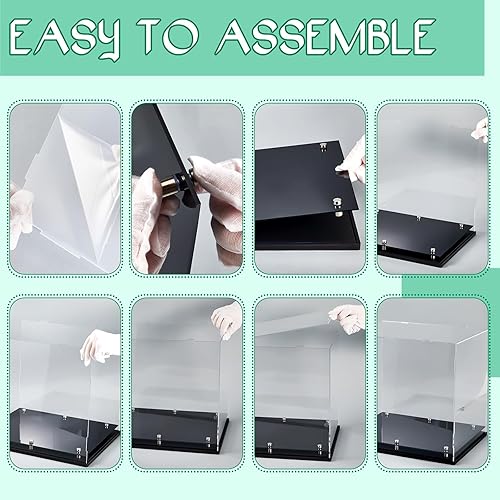 Miniatura 9 de Barydat Vitrina transparente para casco, caja de exhibición de sombrero de béisbol acrílico de cristal con elevadores de acero inoxidable, soporte