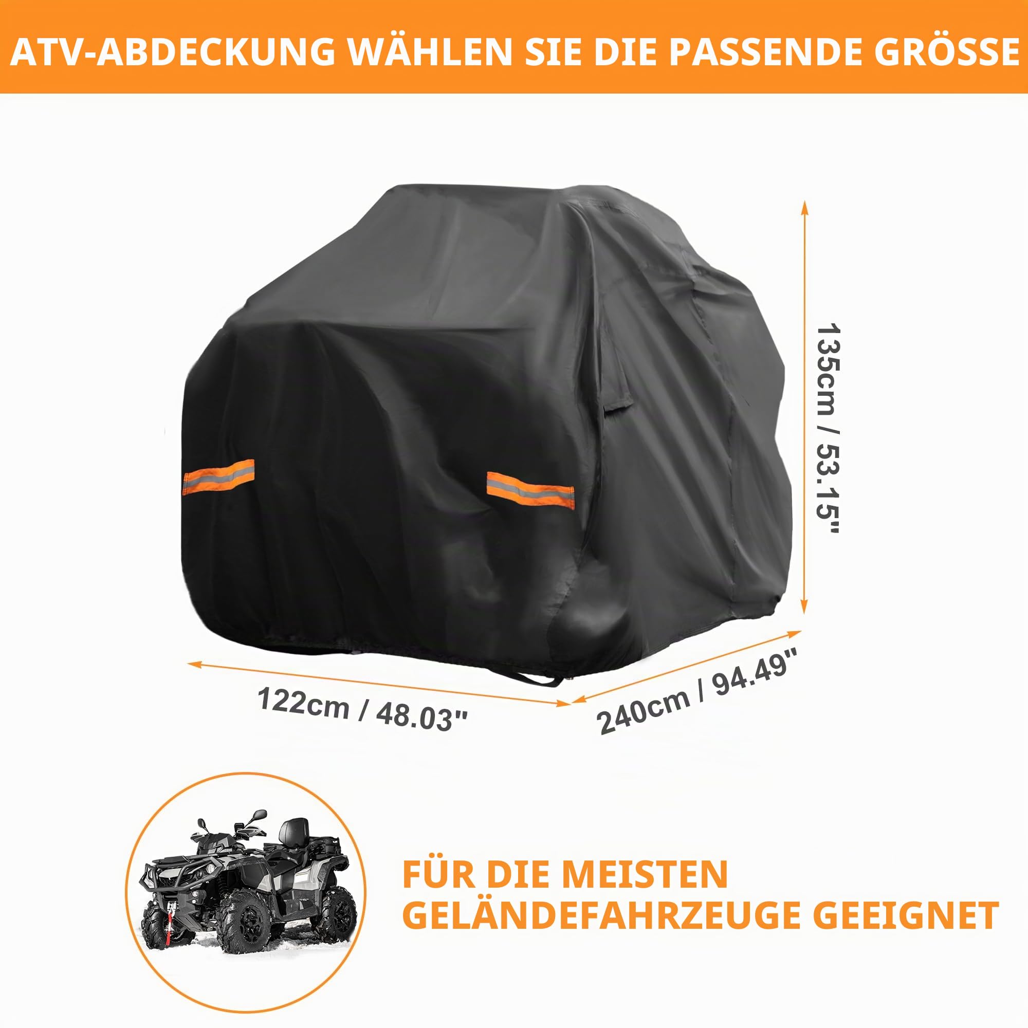 X AUTOHAUX ATV-Abdeckung für Can-am Outlander MAX XT DPS/XT-P, wasserdicht, 4 Räder, Quad-Abdeckung, Outdoor, Sonnen- und Regenschutz, 210D-PU, Schwarz, 240 x 122 x 135 cm
