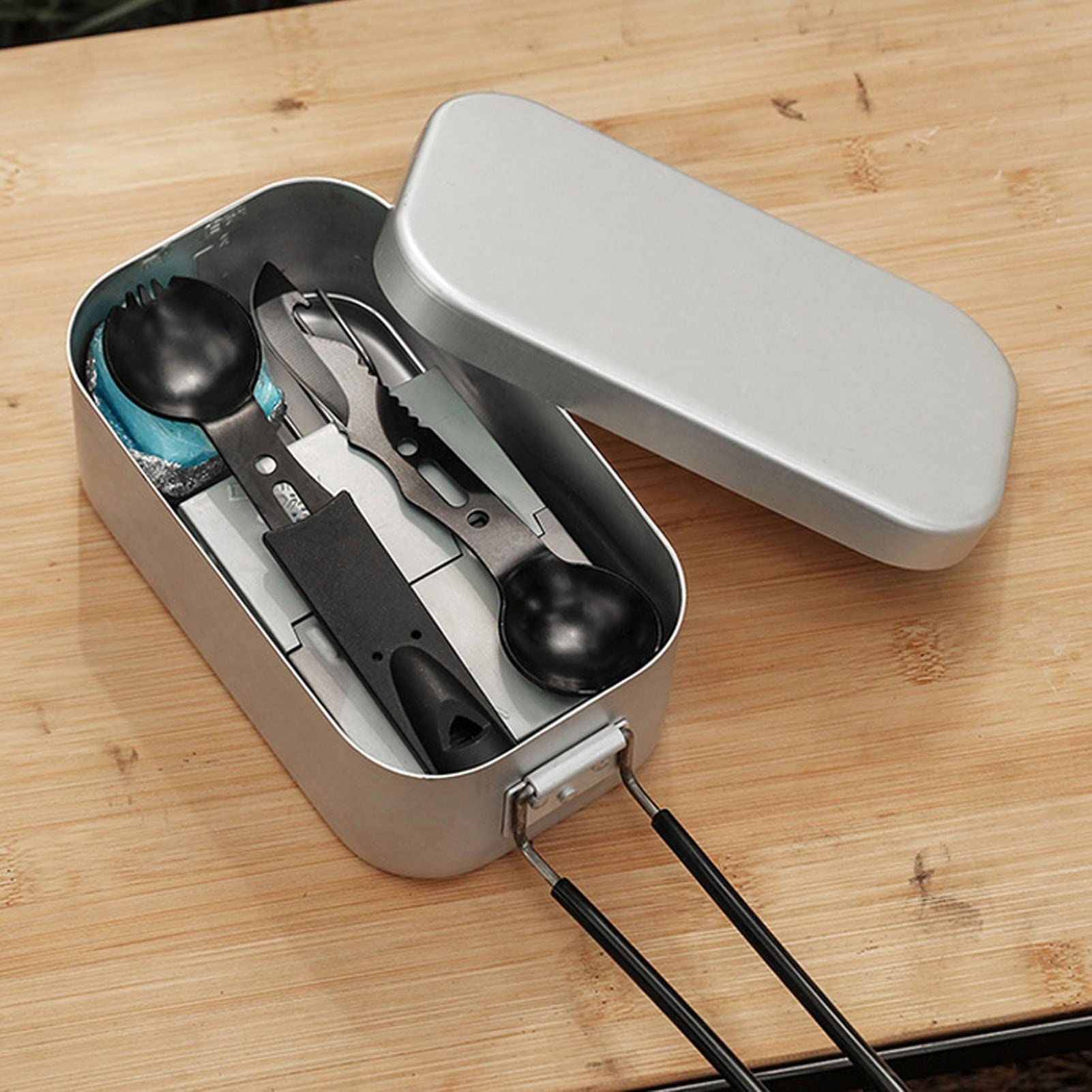 Bento Box portatile pieghevole in lega di alluminio da 800 ml con fornello ad alcool e custodia per picnic da campeggio all'aperto