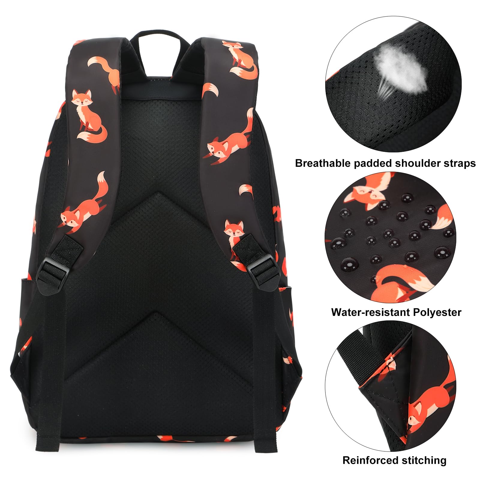 Mochila para niños y adolescentes, juego de mochilas escolares con bolsa de almuerzo y estuche para lápices, Zorro, Moderno