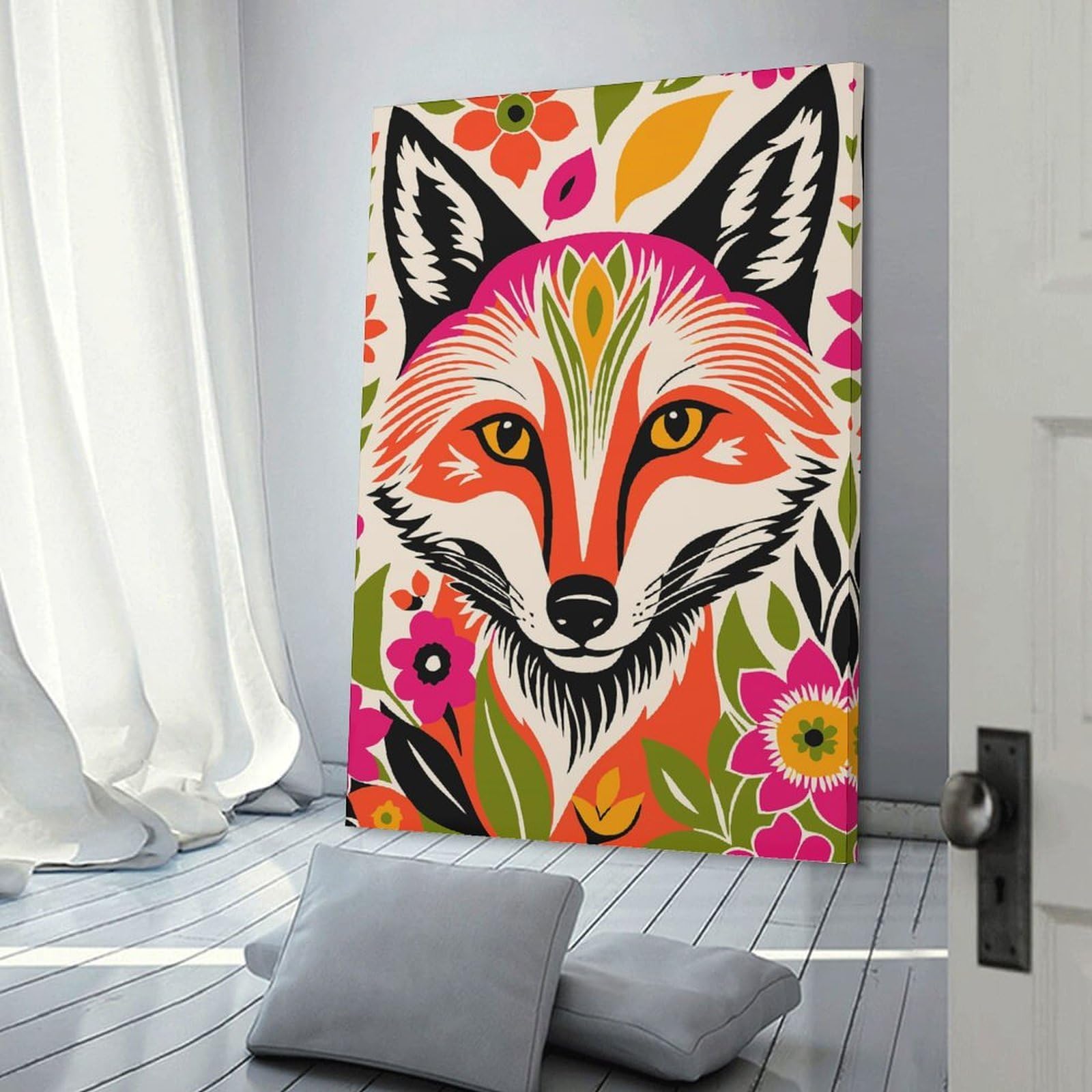 Junmoney Bohemian Cute Fox Decorative Canvas Print, 20x30inch(50x75cm), for Hallway, Entryway Or Landing, Home Artwork for First Impressions