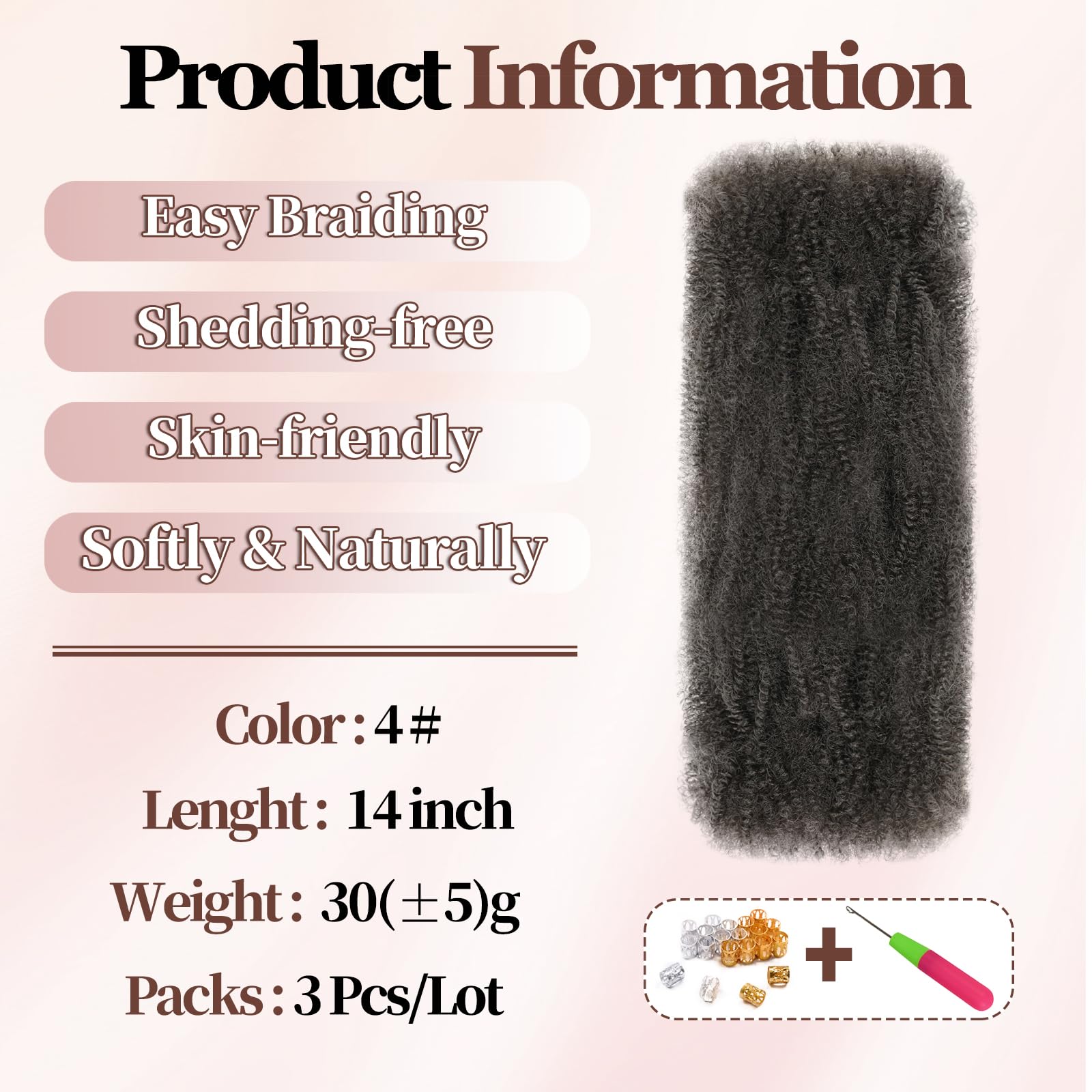 XIIMENALU Afro Kinky Curly Braiding Bulk Hair For Mini Twists Afro Kinkys Bulk Synthetic Cuban Twist Hair Soft Locs Micro Spring Twist For Dreadlocks Loc Repair (4# - Image 2