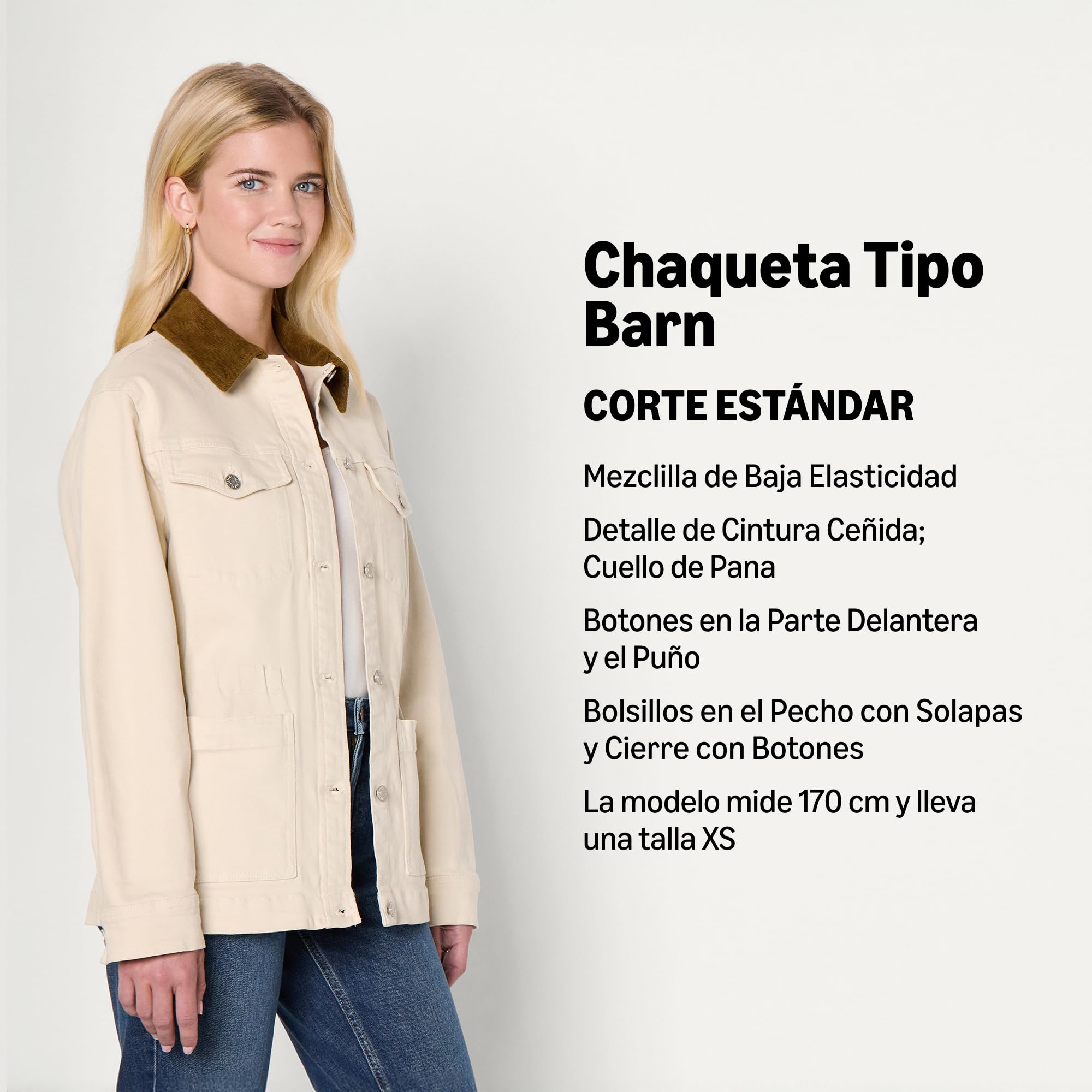 Amazon Essentials Mujer Chaqueta Barn Vaquera de Cintura Ceñida y Baja Elasticidad de Corte Estándar