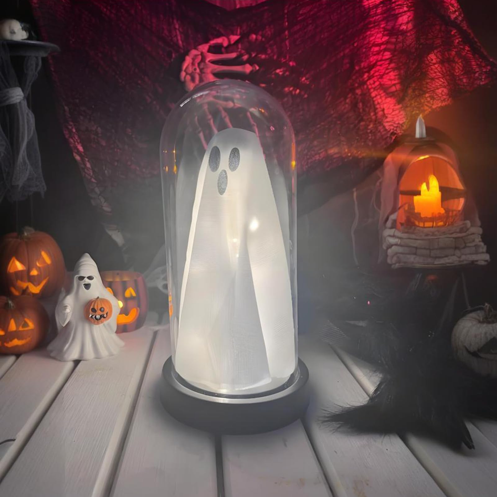 Dekoracja na Halloween rozświetlający duch w kopule klosz oświetlony duch do domu na kominek blat przyjęcie świąteczne dekoracje stołu dekoracje wewnętrzne
