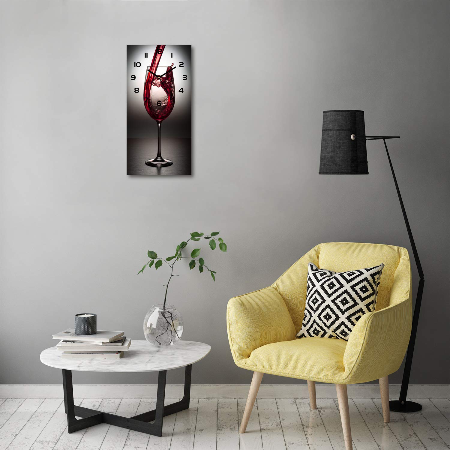Tulup Reloj de pared silencioso de cristal, 30 x 60 cm, vino tinto moderno, cocina