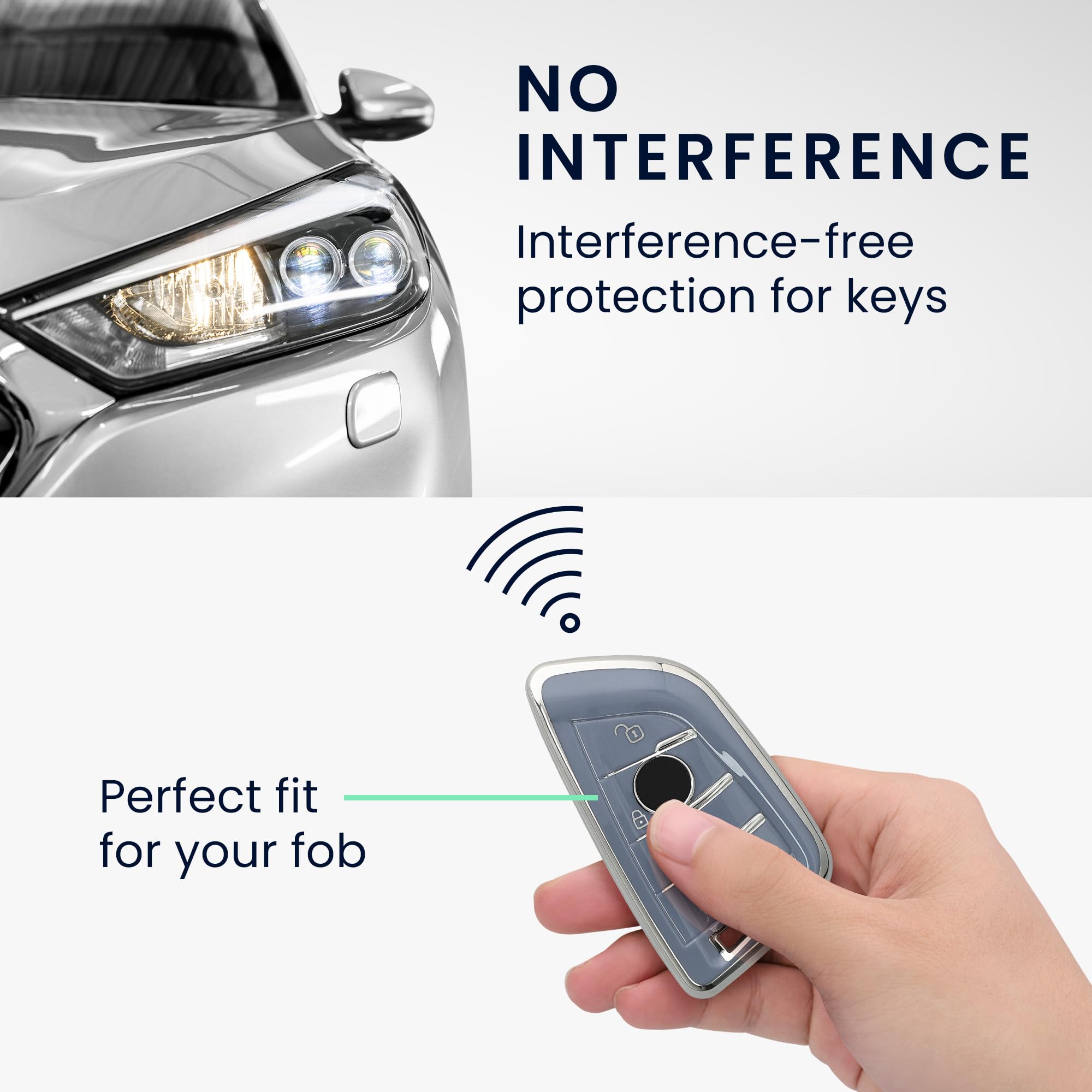 kwmobile Key Cover Compatible with BMW 3 Button Car Smart Key - Fob Case Protector - Blue/Silver, blue / silver - Image 3