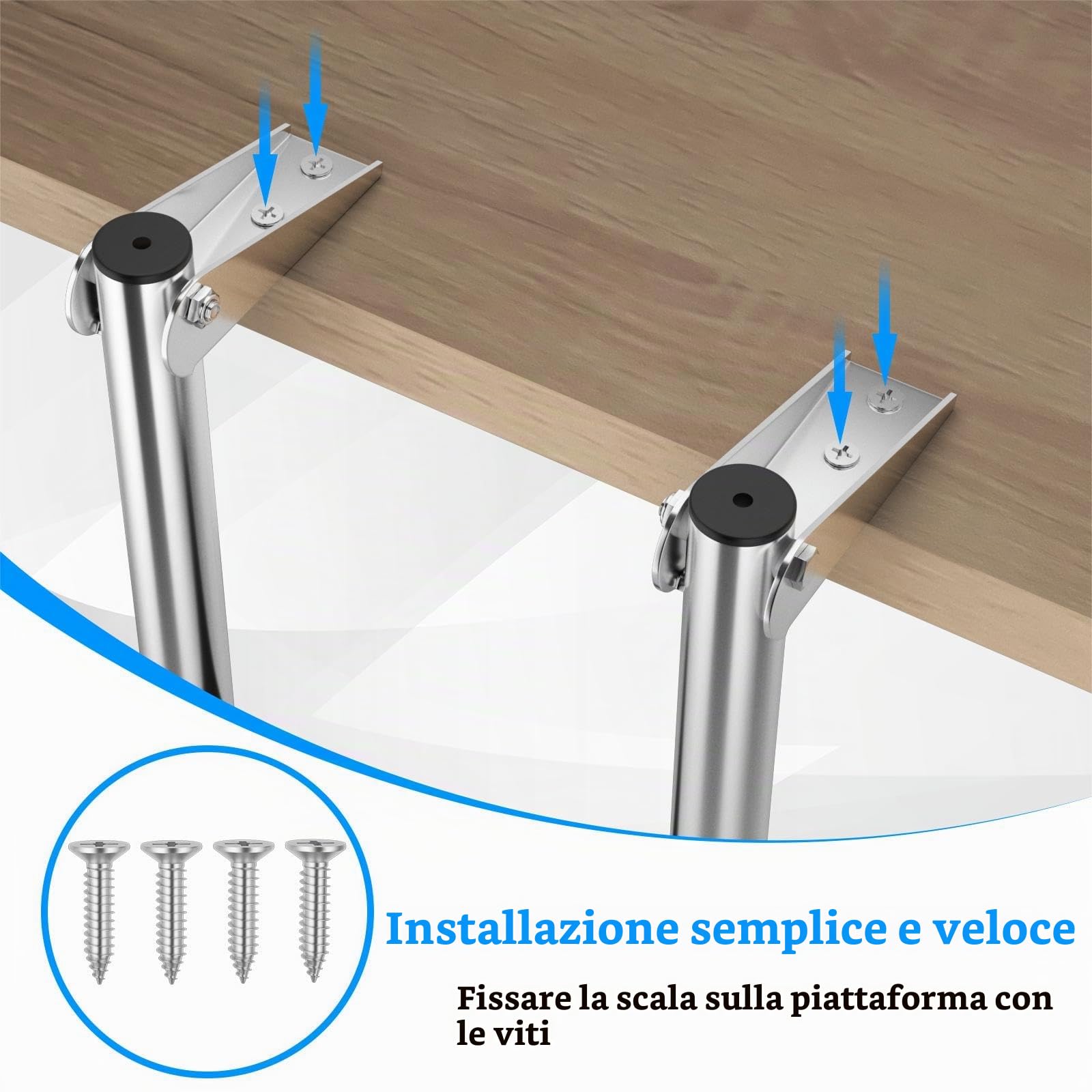 SOARS Scaletta Telescopica in Acciaio Inossidabile, Scala Piscina Fuori Terra a 4 Gradini Antiscivolo, Portata Massima 227 KG, per Piscina, Barca, Ponti, Pontile Galleggiante