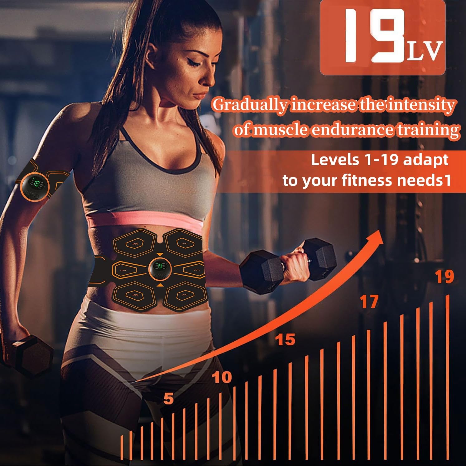 Electroestimulador Muscular, EMS Abdominales Cinturón, Estimulador Muscular Abdominales, Masajeador Eléctrico Cinturón con USB Recargable para Abdominales Brazos Piernas