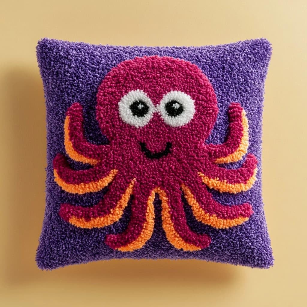 Taxpy DIY Latch Hook Pillow Kit Octopus 17X17 Inch