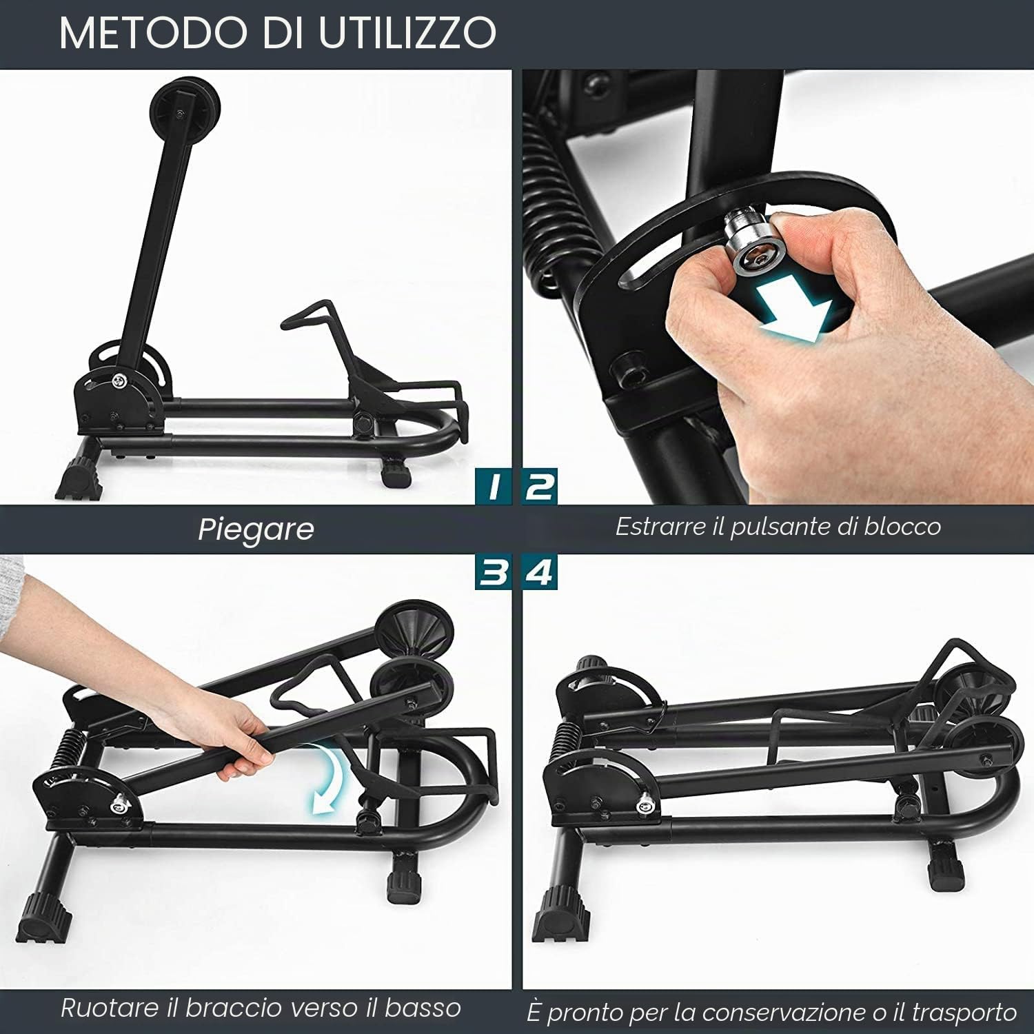 CXWXC Supporto per bicicletta da terra – Espositore pieghevole per mountain bike e bici da corsa | Acciaio robusto verniciato a polvere, piedini antiscivolo, protezione per motori e rotori a disco