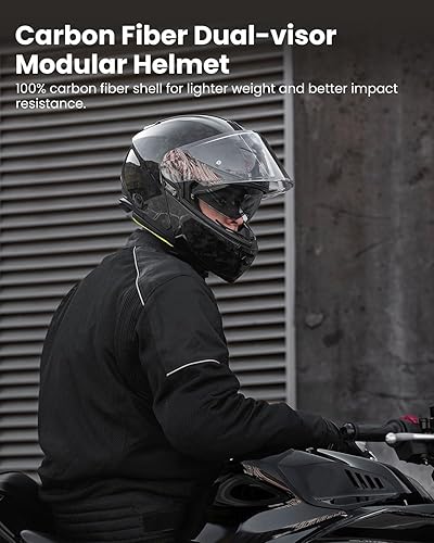 Miniatura 2 de ILM - Cascos de motocicleta modulares de fibra de carbono de cara completa DOT ECE MF529F (Carbono forjado, XL) carbón forjado.,Negro fibra de