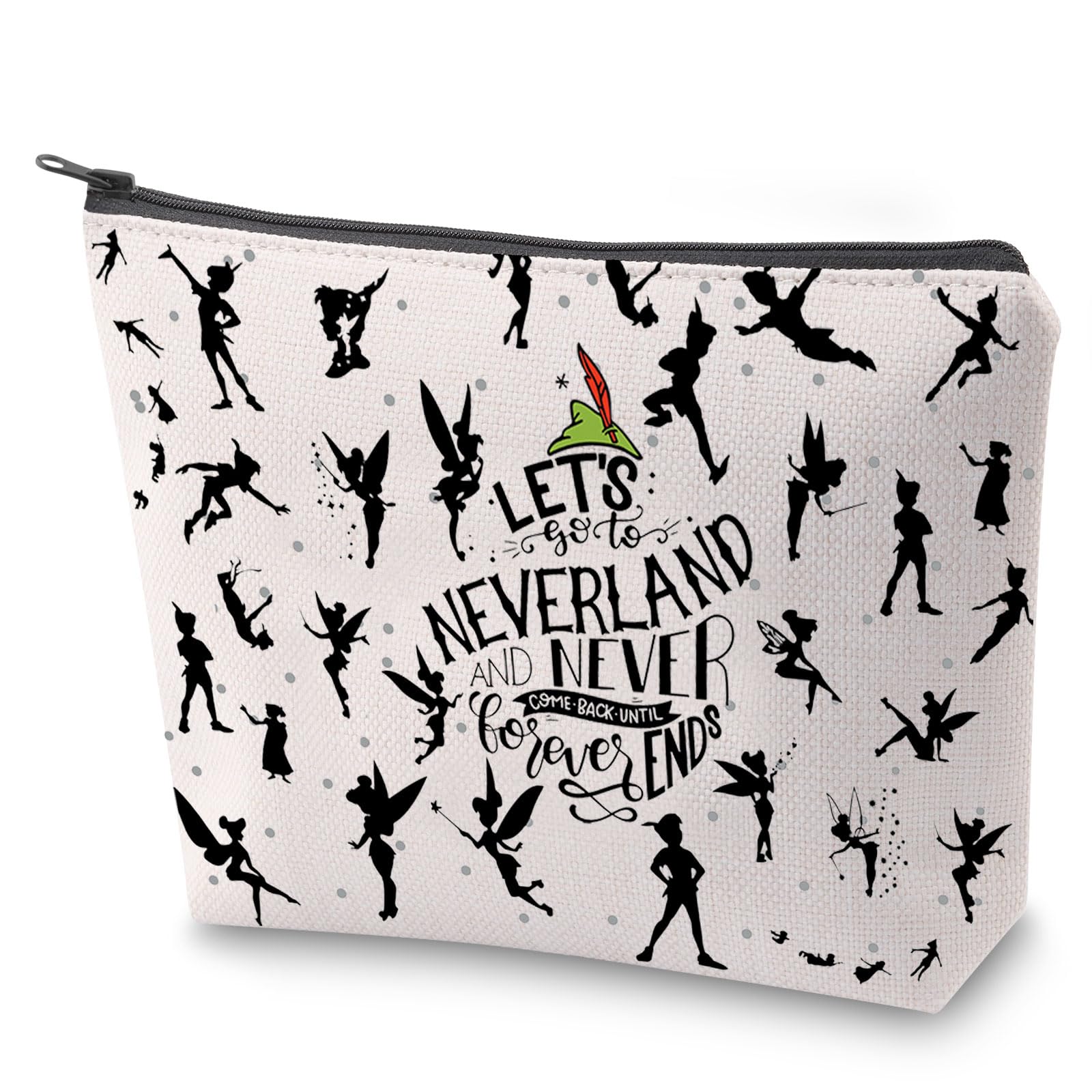 Peter Cartoon Cosmetic Bag Lets Go to Neverland and Never Come Back Until Forever End Makeup Bag with Zipper Pan Character Toiletry Bag (to Neverland)