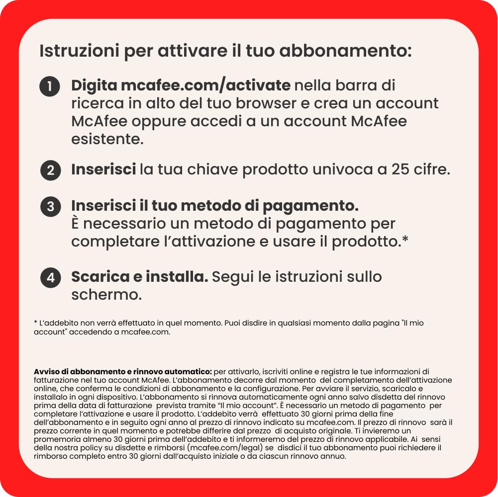 McAfee Total Protection - 10 Dispositiv 2026, 15 mesi, Esclusiva Amazon | Antivirus, VPN gestore delle password, software di sicurezza| Abbonamento con rinnovo automatico, Scarica