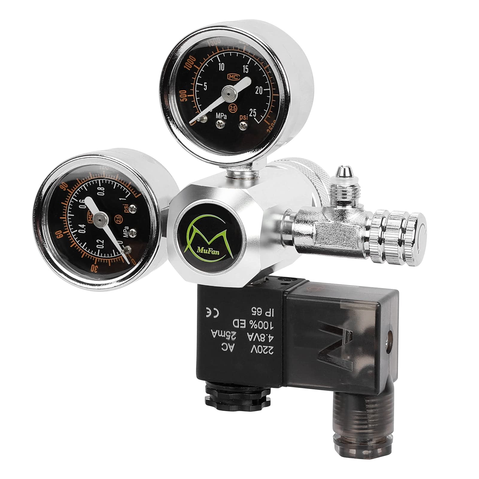Sytaun Aquarium CO2 Regulator Dual Gauge, High Accuracy/Easy Installation/Adjustable/Output Pressure CO2 Regulator Solenoid with Bubble Counter for Aquarium Fish Tank Water Plant (UK Plug)