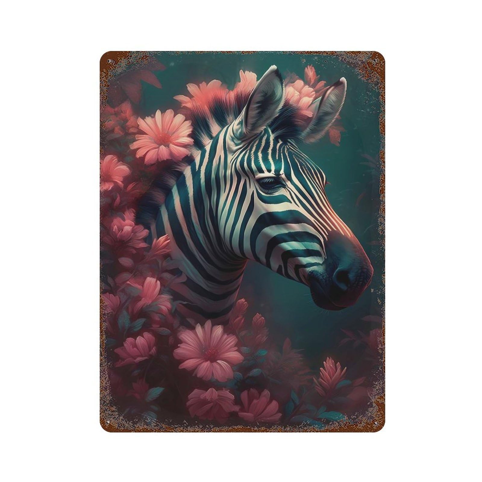 Garage Style Zebra Enchantment Weathered Tin Sign 15.7"x11.8", Classic Wall Plaque for Bar And Workshop
