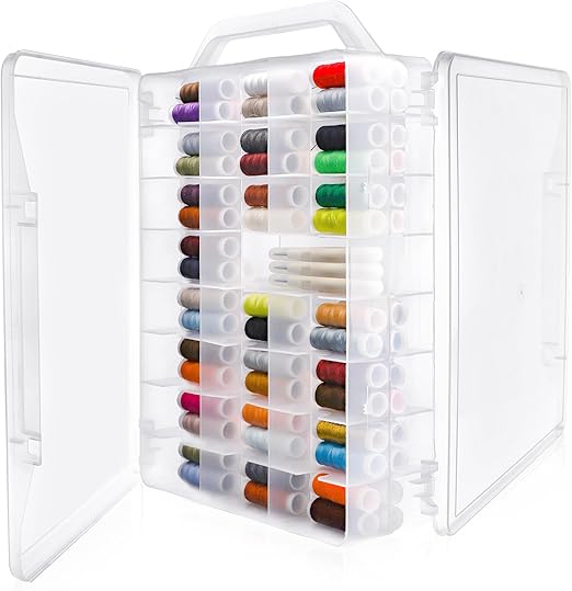 Double Sided Thread Storage 46 Grid Sewing Thread Organizer, Portable Thread Box Clear Organizer Boxes for Embroidery Sewing Threads, Spools, Floss and Other Small Items