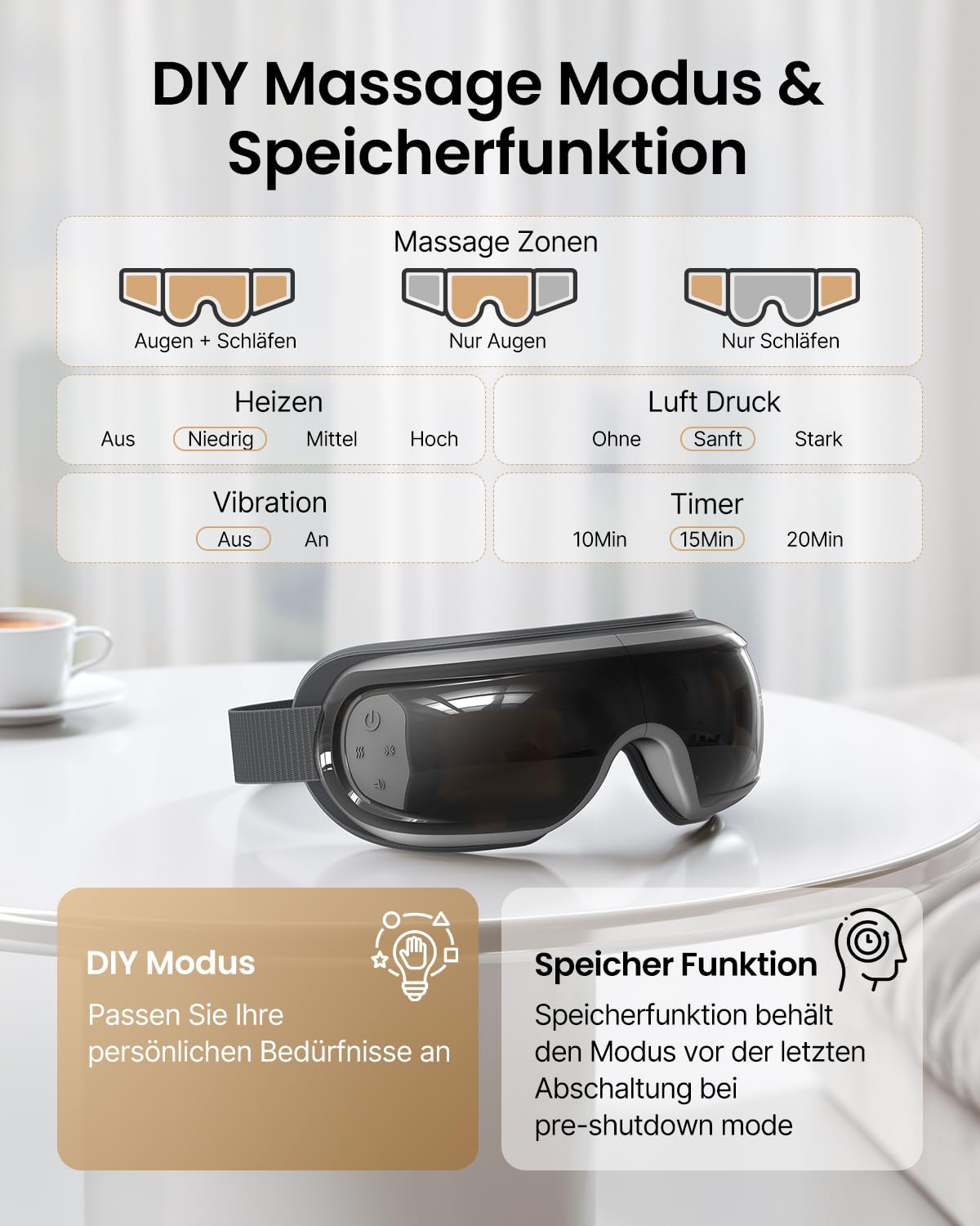 RENPHO Eyeris 3 Augenmassagegerät mit Wärme, Bluetooth & Luftdruck – Entspannung für Augenmüdigkeit, Trockene Augen & Kopfschmerzen