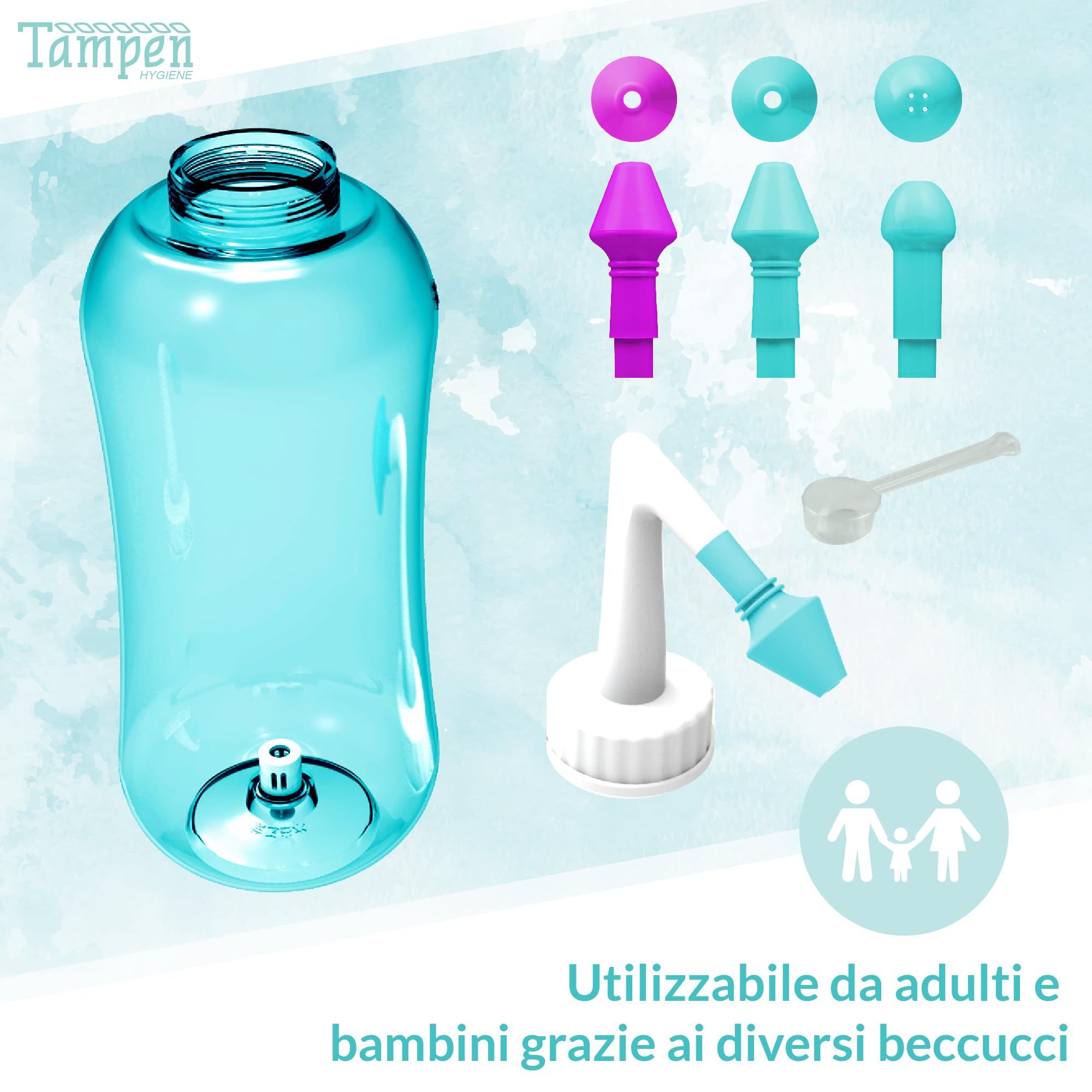 Tampen Doccia Nasale con 120 x Sale (300g) e 1x Misurino Dosatore (1g) ∙ Lavaggio Nasale Adulti e Bambini ∙ Vasetto da Pulizia Nasale Premium