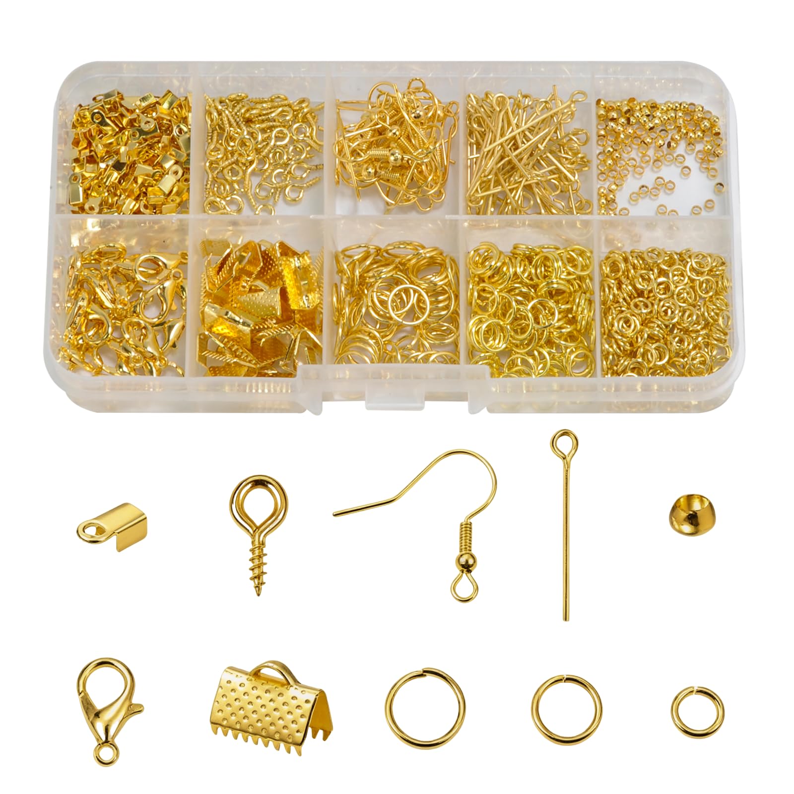 710 PcsJewellery Findings, Lobster Clasps for Jewellery Making Accessories, Jump Rings Jewelry Making Fastenings, Earring Jewellery Clasps Set for DIY Craft Necklace Bracelet Fasteners(Gold)