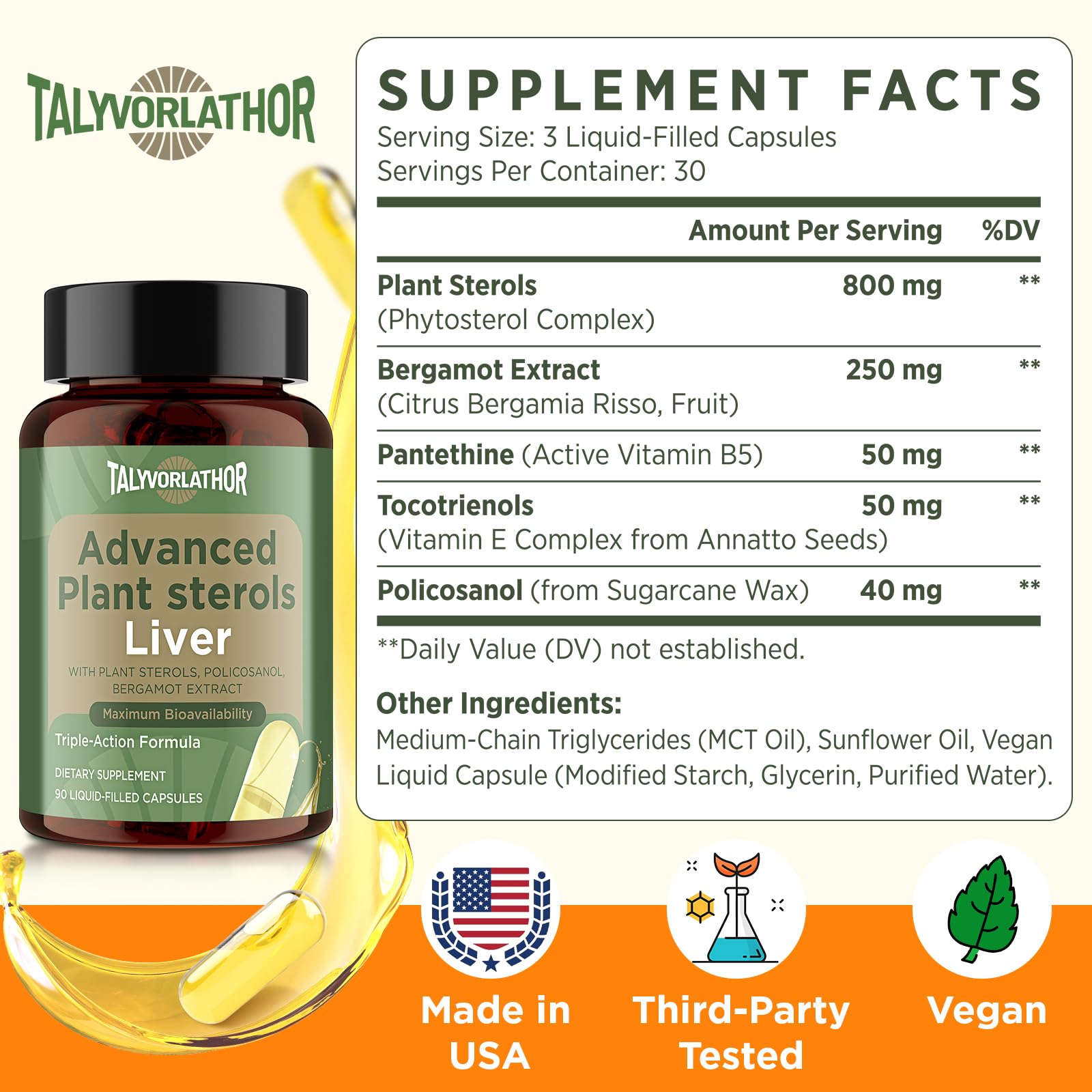 Advanced Cholesterol Lowering Supplements | Liquid-Filled Capsules for Maximum Absorption | Plant Sterols, Policosanol, Bergamot Extract | Triple-Action Formula,90 Capsules — Amazon image 2