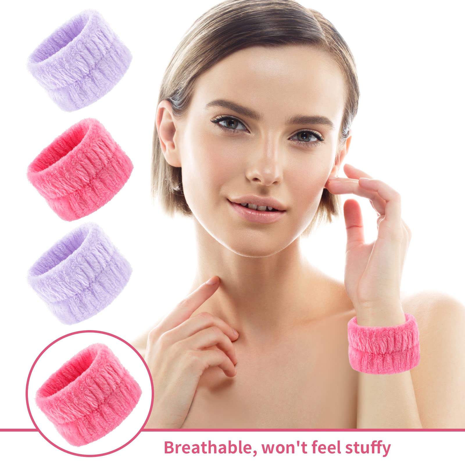 Cobee Correa de Lavado de muñeca para SPA 4 Unidades de Forro Polar Coral para Lavado Facial de Microfibra de muñeca Banda elástica para el Cabello para Ducha Maquillaje