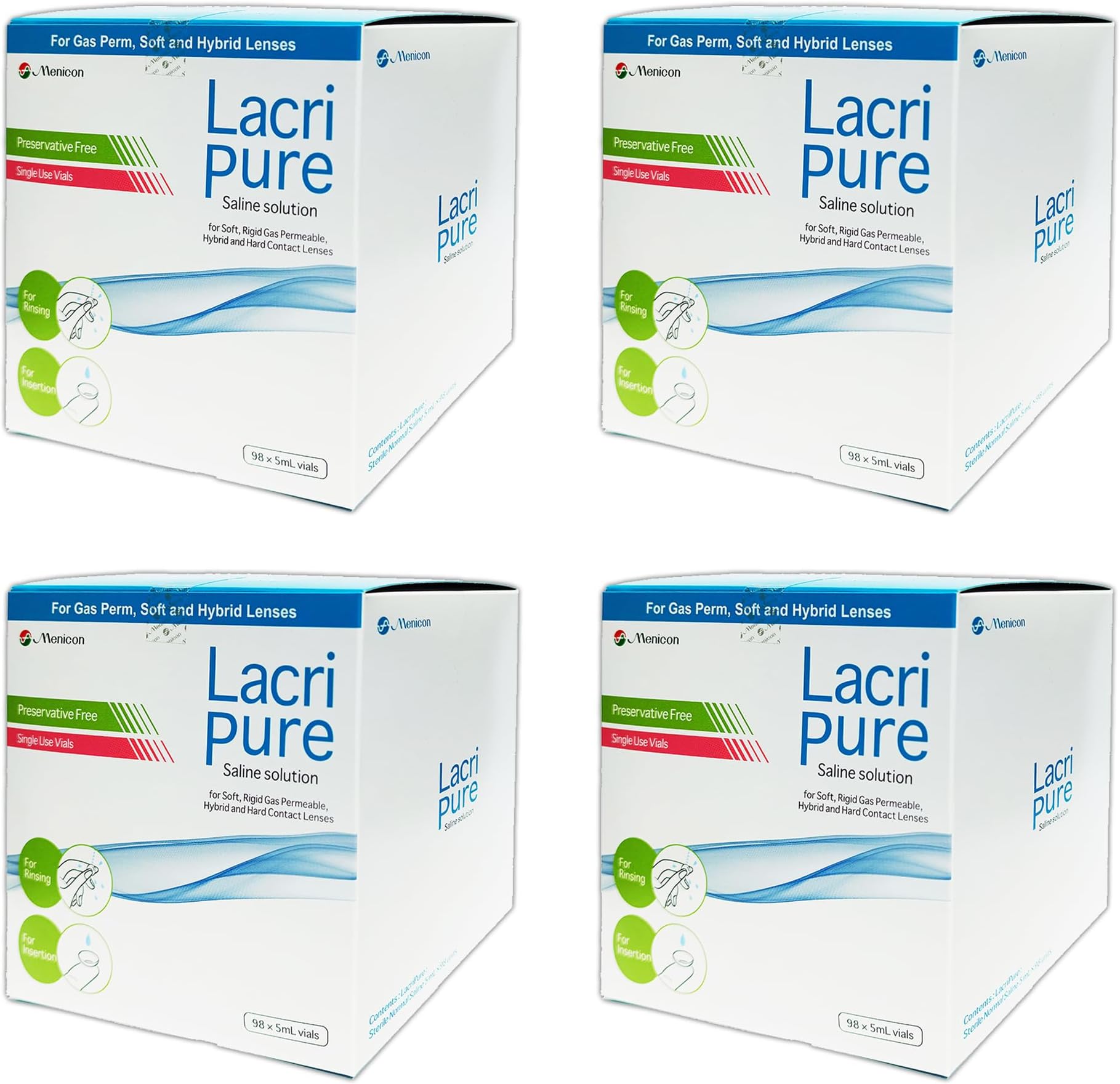 MeniconLacriPure Rinsing & Insertion Saline 98 Vials (Pack of 4)