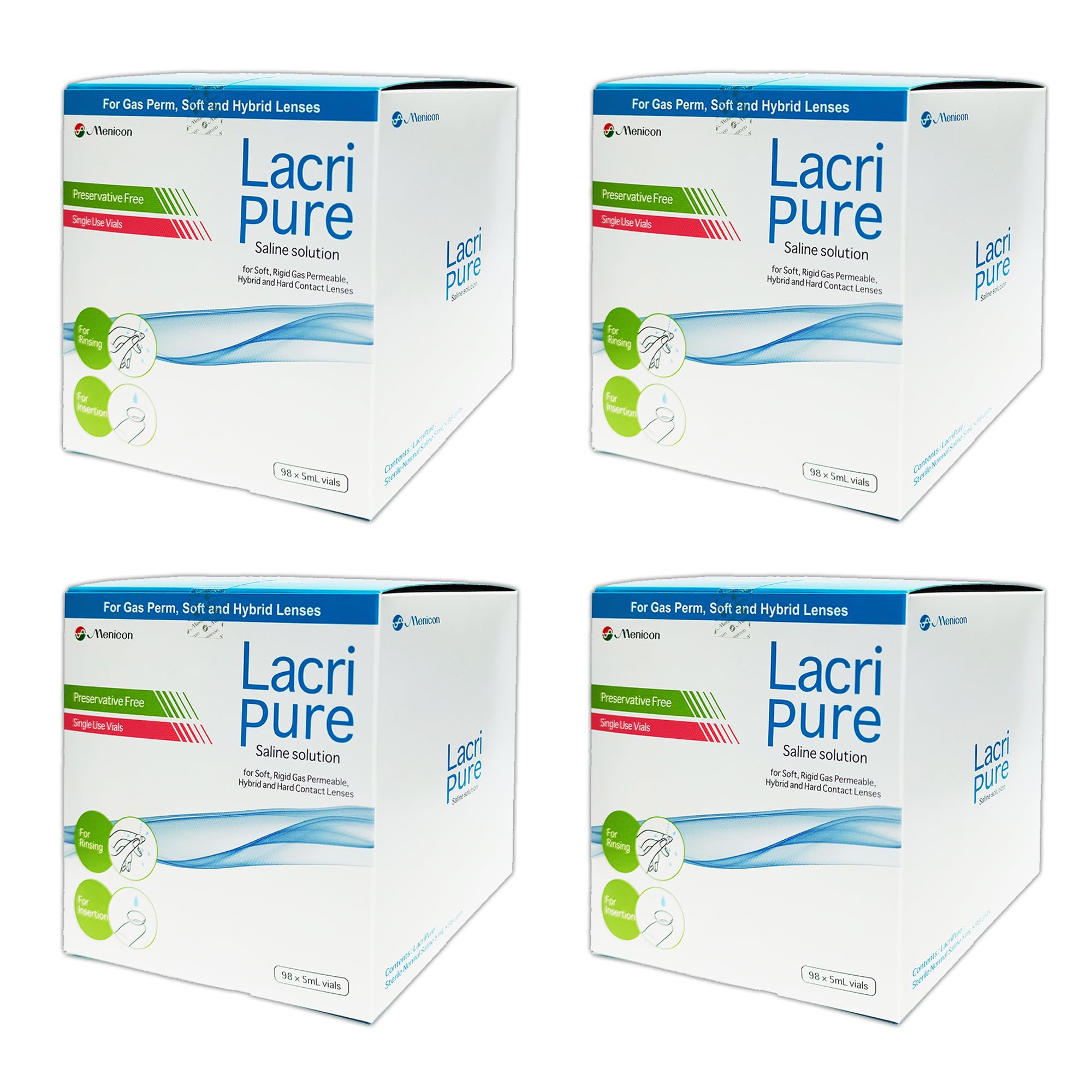 Menicon LacriPure Rinsing & Insertion Saline 98 Vials (Pack of 4)