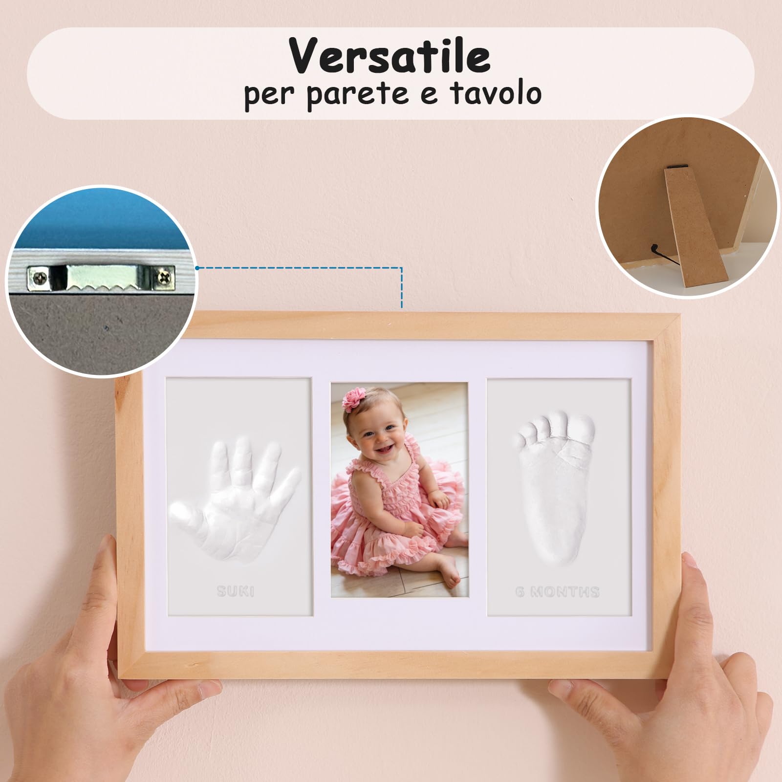 Cornice Impronta Mani e Piedi Neonati con Argilla, Cornice Impronte Neonato Personalizzabile,Kit Impronte Neonato Ideale per Regalo Neonato Maschio e Regalo Neonata Femmina-Quercia