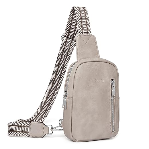 CLUCI Small Sling Bag for Women Crossbody Purse, Leather Fanny Packs with Guitar Strap, Cross Body Bag Women Off White with Brown