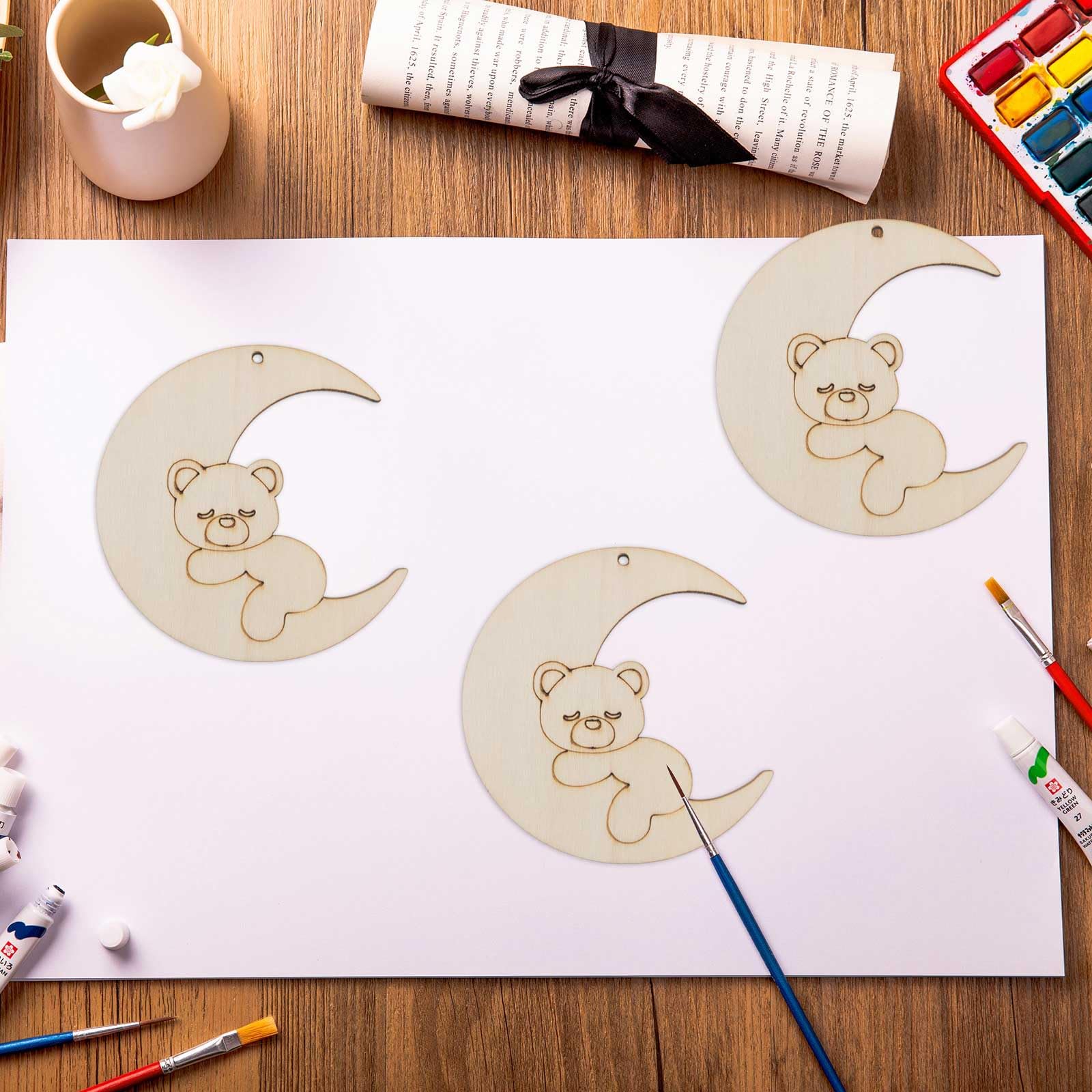 Adorno De Madera Con Forma De Oso Blanco – Artesanía Colgante De Animal, Ligero Y Suave, Ideal Para Decoración De Hogar, Coche O Regalo Infantil