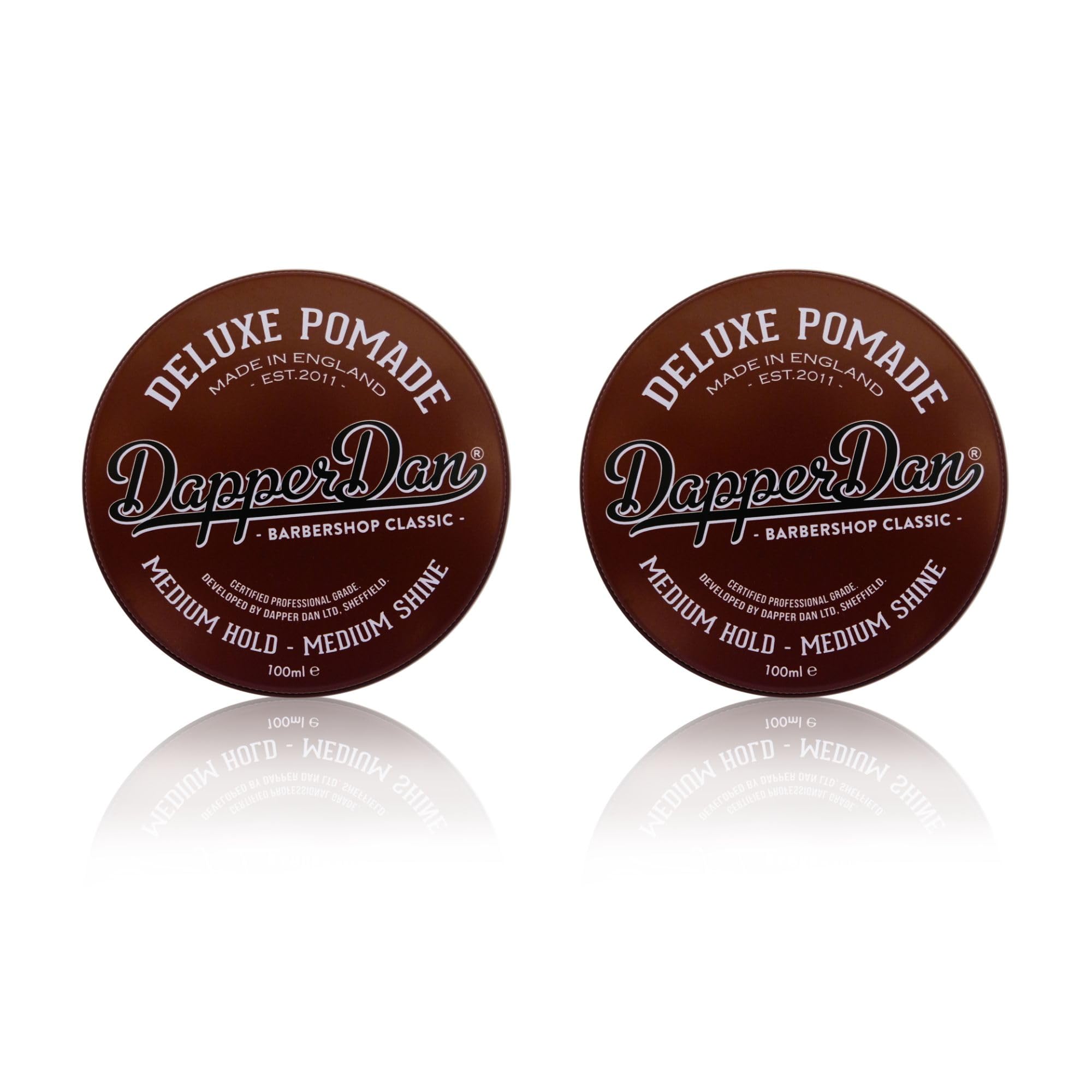 Dapper Dan Deluxe Pomade, Medium Hold Medium Shine Hair Pomade for Men, Flexible Water Based Pomade, for a Professional Look, 2 x 100ml